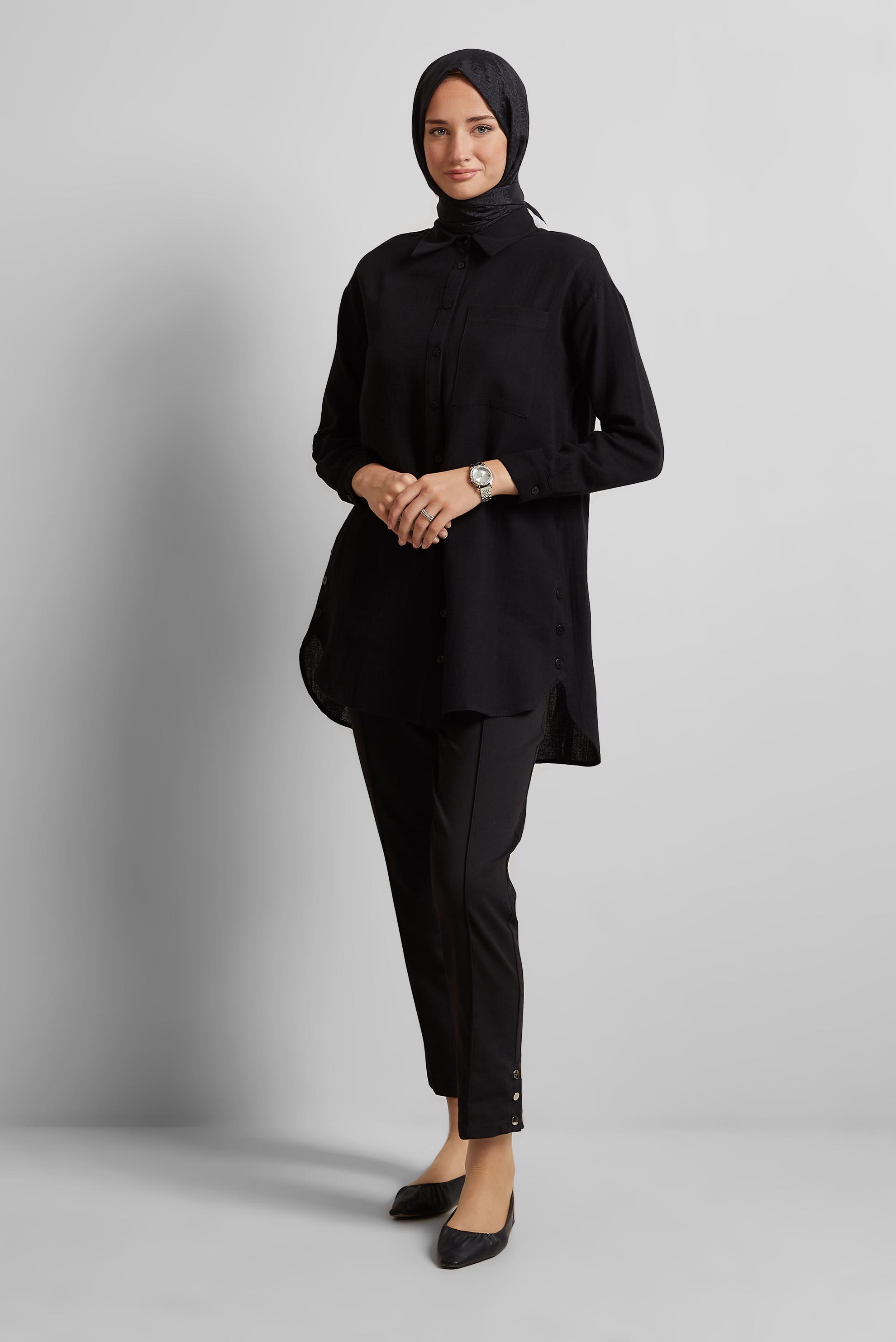 Tesettür giyim SİYAH PAMUKLU MÜSLİN TUNİK 45654