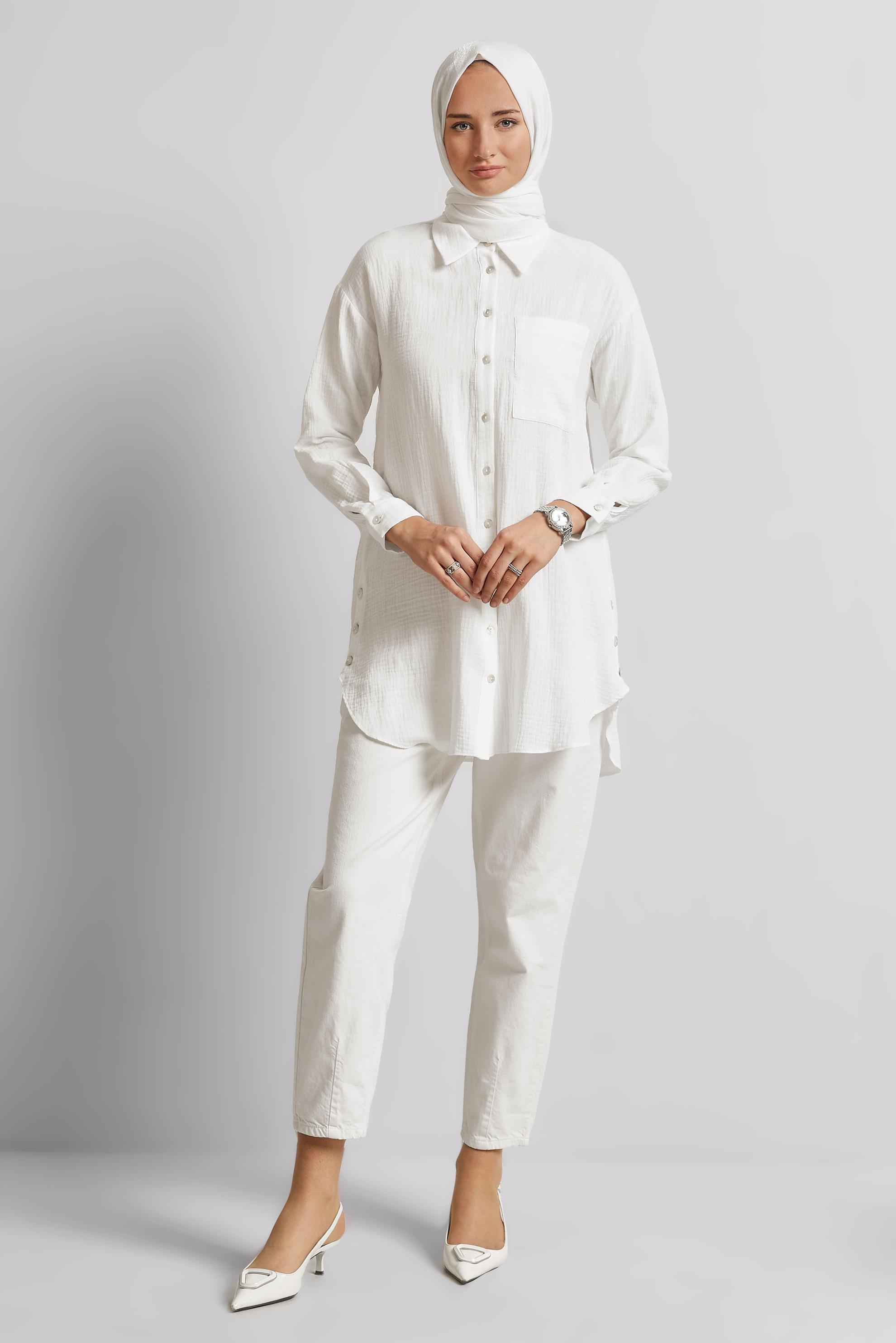 Tesettür giyim BEYAZ PAMUKLU MÜSLİN TUNİK 45654