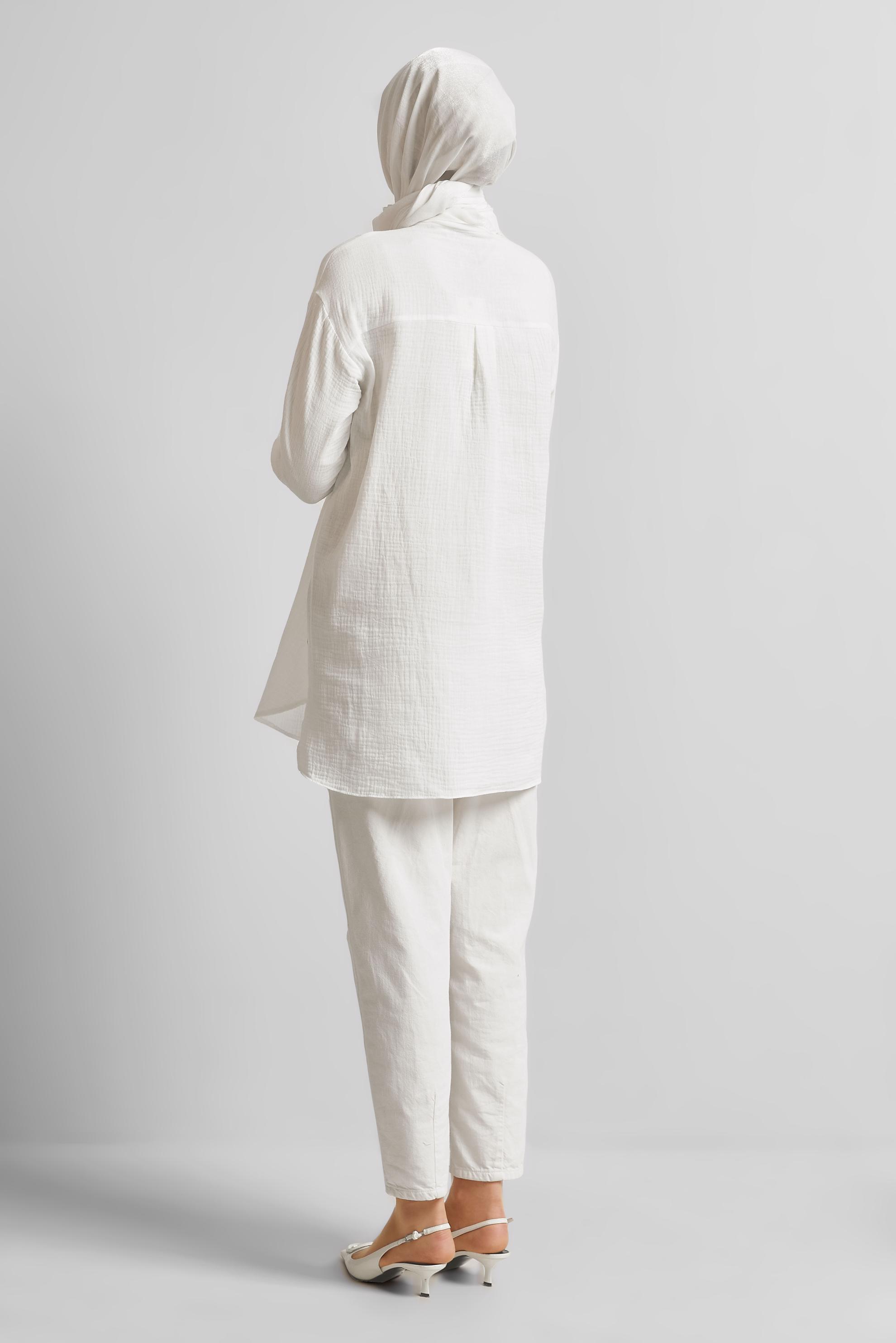 Tesettür giyim BEYAZ PAMUKLU MÜSLİN TUNİK 45654