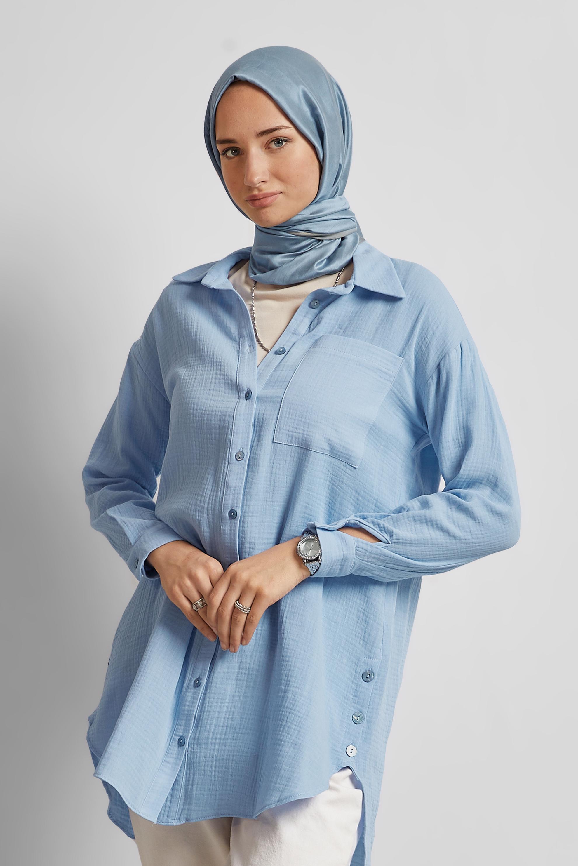 Tesettür giyim MAVİ PAMUKLU MÜSLİN TUNİK 45654