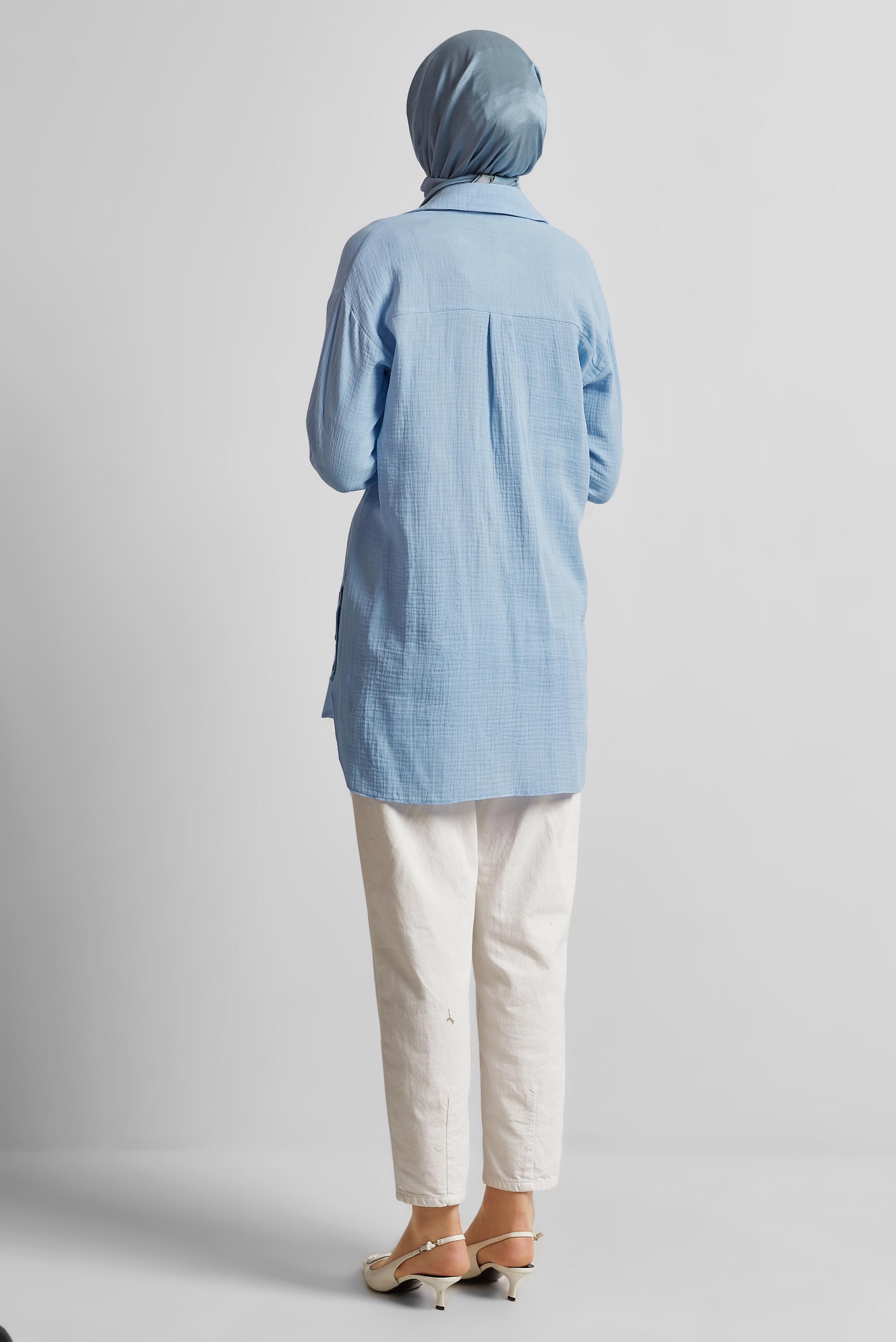 Tesettür giyim MAVİ PAMUKLU MÜSLİN TUNİK 45654