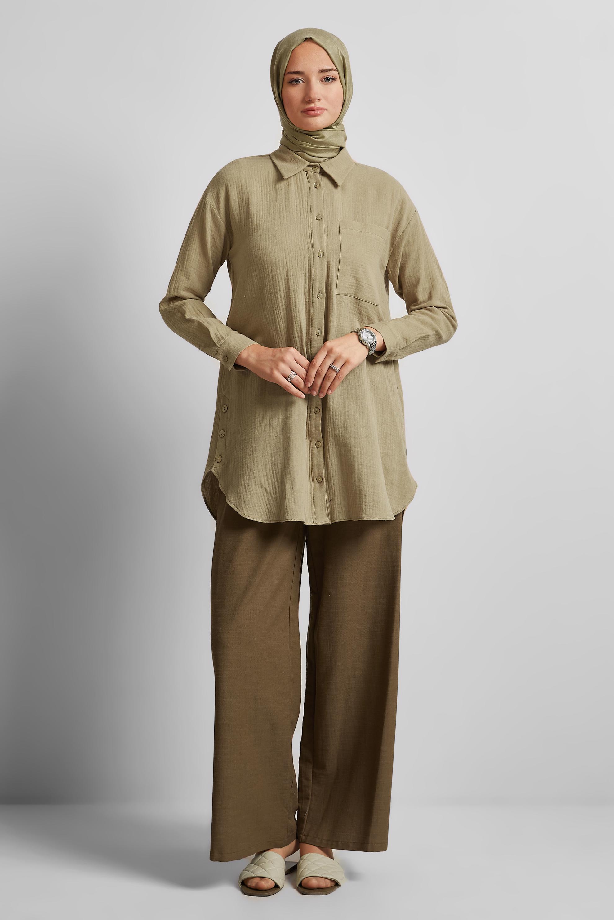 Tesettür giyim KAHVE PAMUKLU MÜSLİN TUNİK 45654