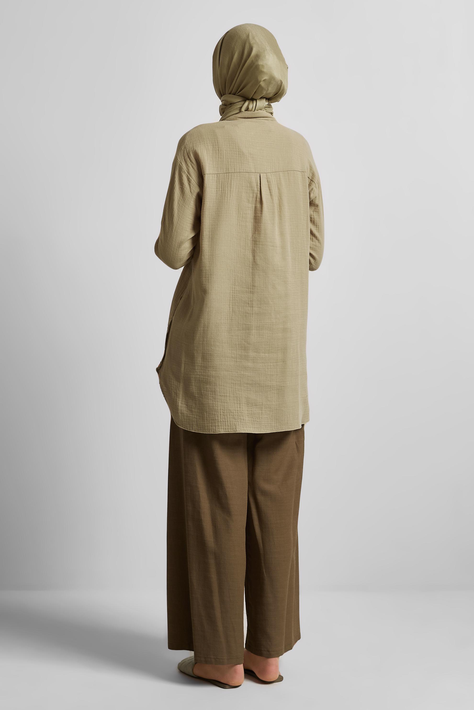 Tesettür giyim KAHVE PAMUKLU MÜSLİN TUNİK 45654