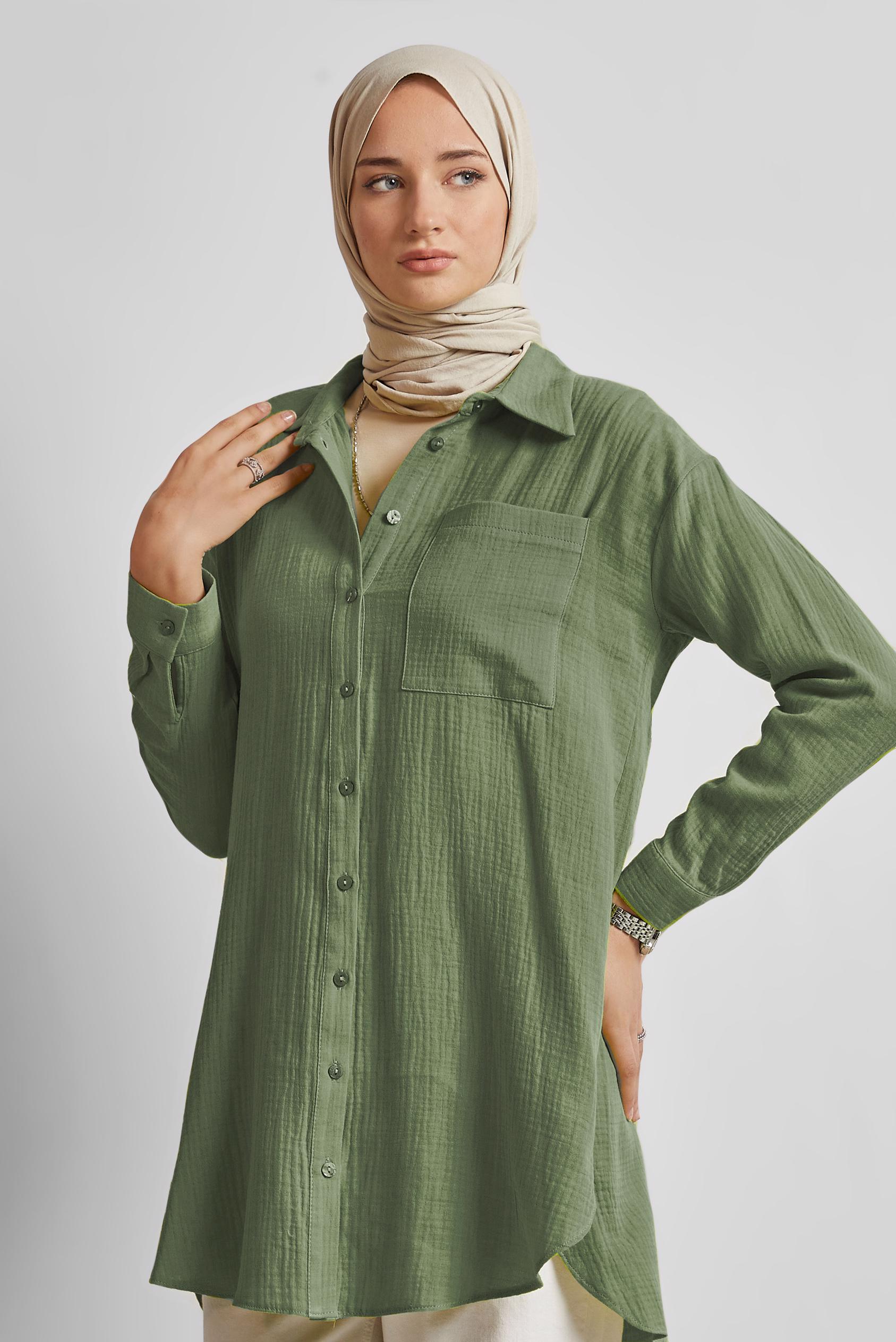 Vêtements hijab KAKI TUNIQUE EN MOUSSELINE DE COTON 45654
