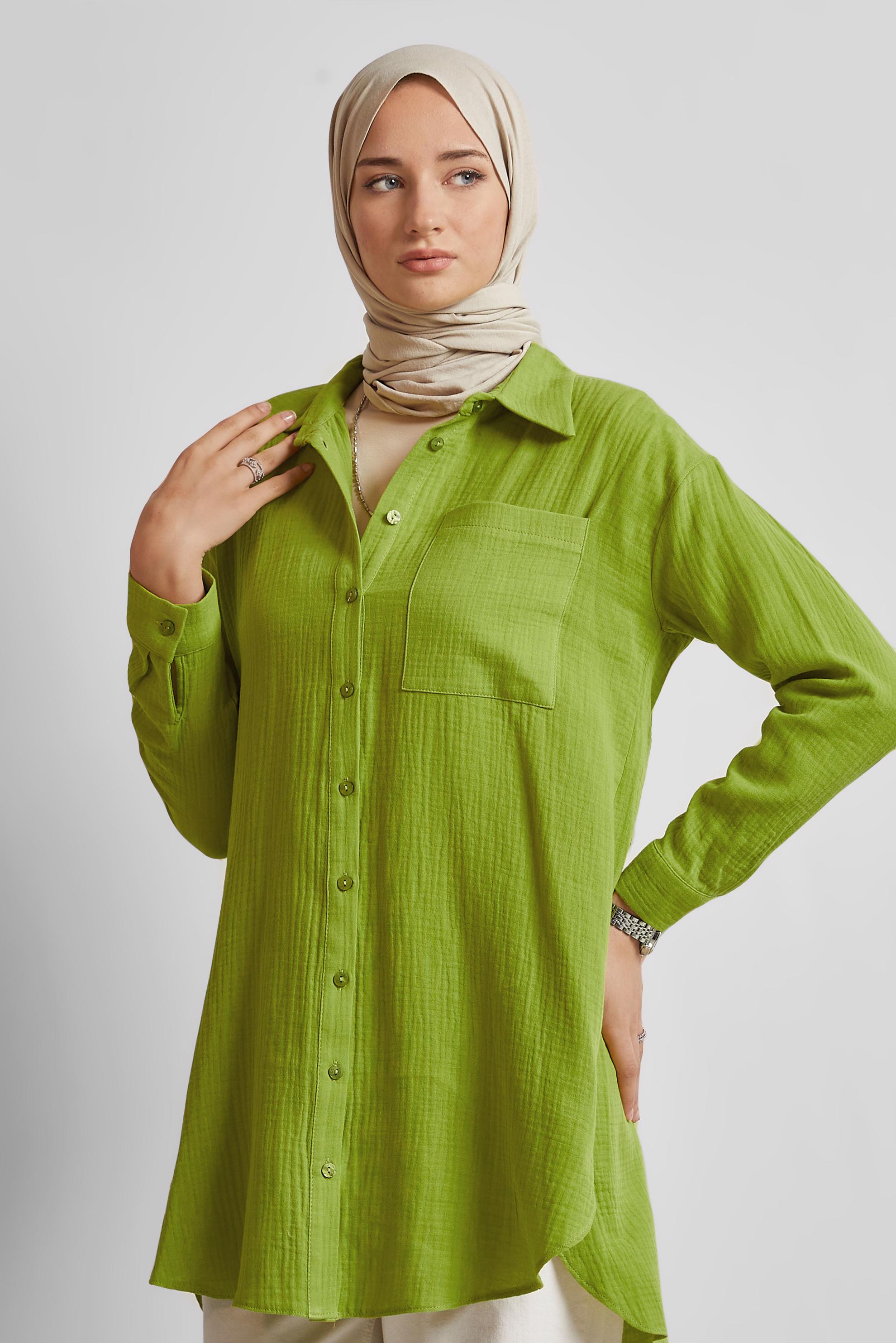 Tesettür giyim YEŞİL PAMUKLU MÜSLİN TUNİK 45654