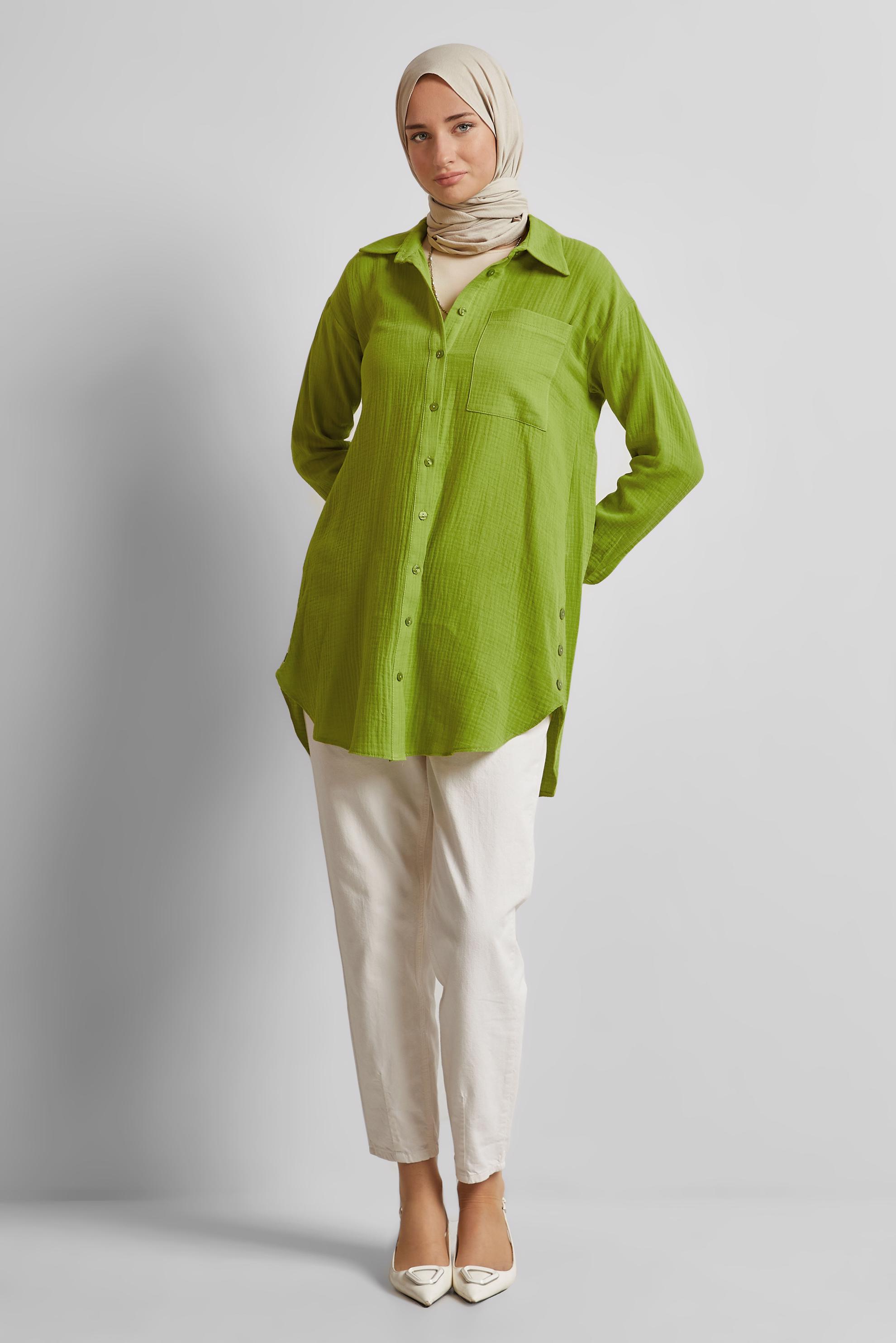 Tesettür giyim YEŞİL PAMUKLU MÜSLİN TUNİK 45654