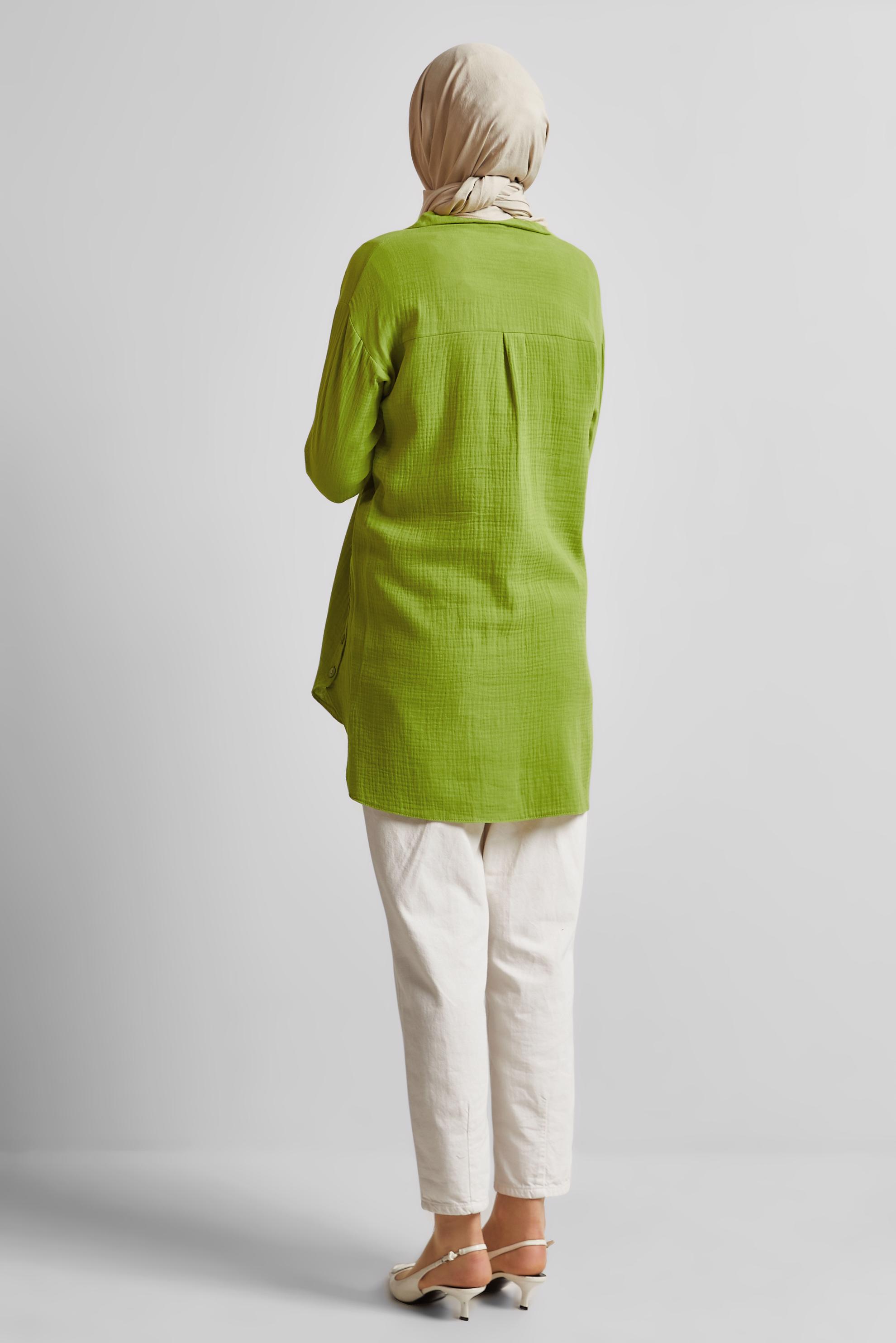 Tesettür giyim YEŞİL PAMUKLU MÜSLİN TUNİK 45654