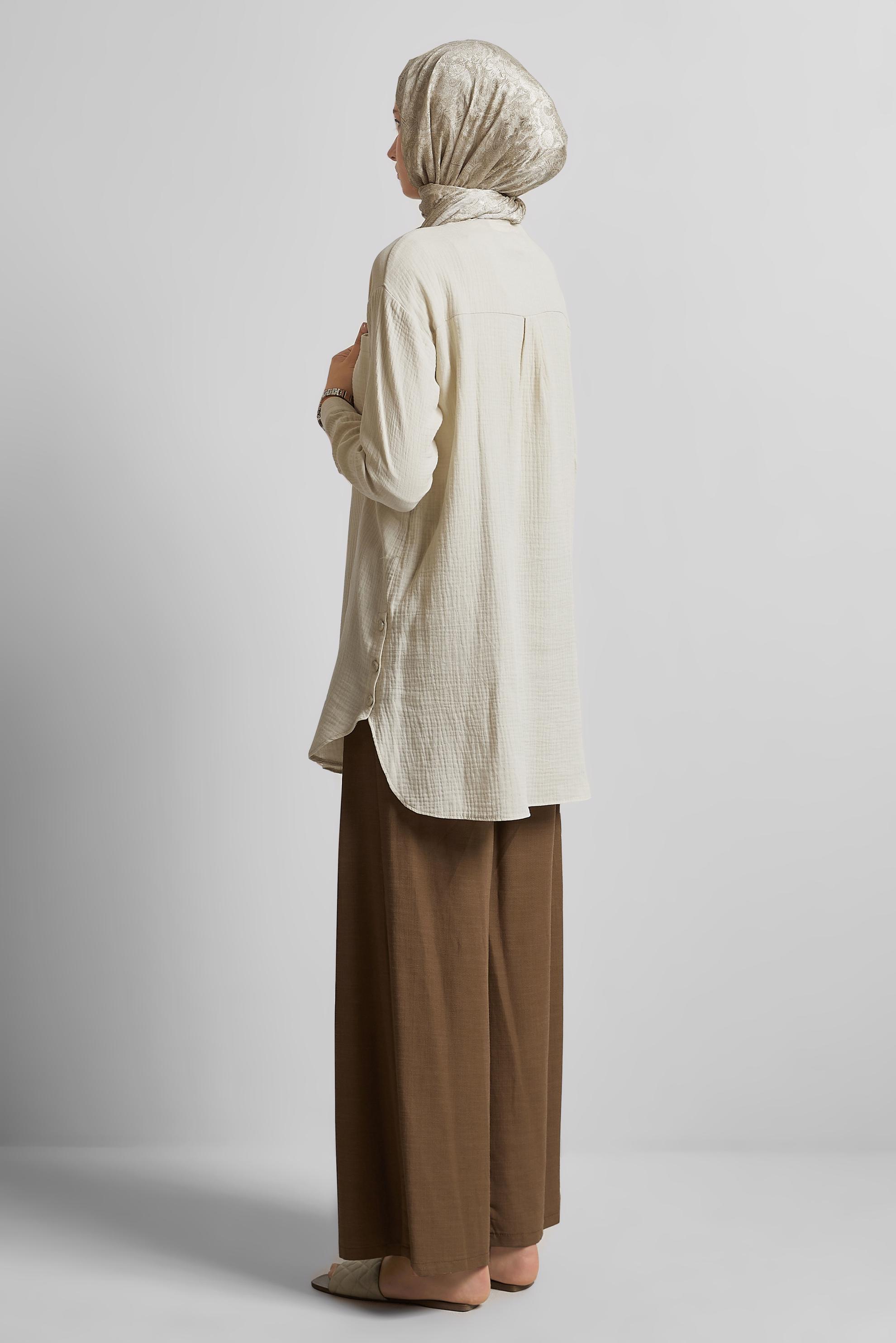 Tesettür giyim EKRU PAMUKLU MÜSLİN TUNİK 45654