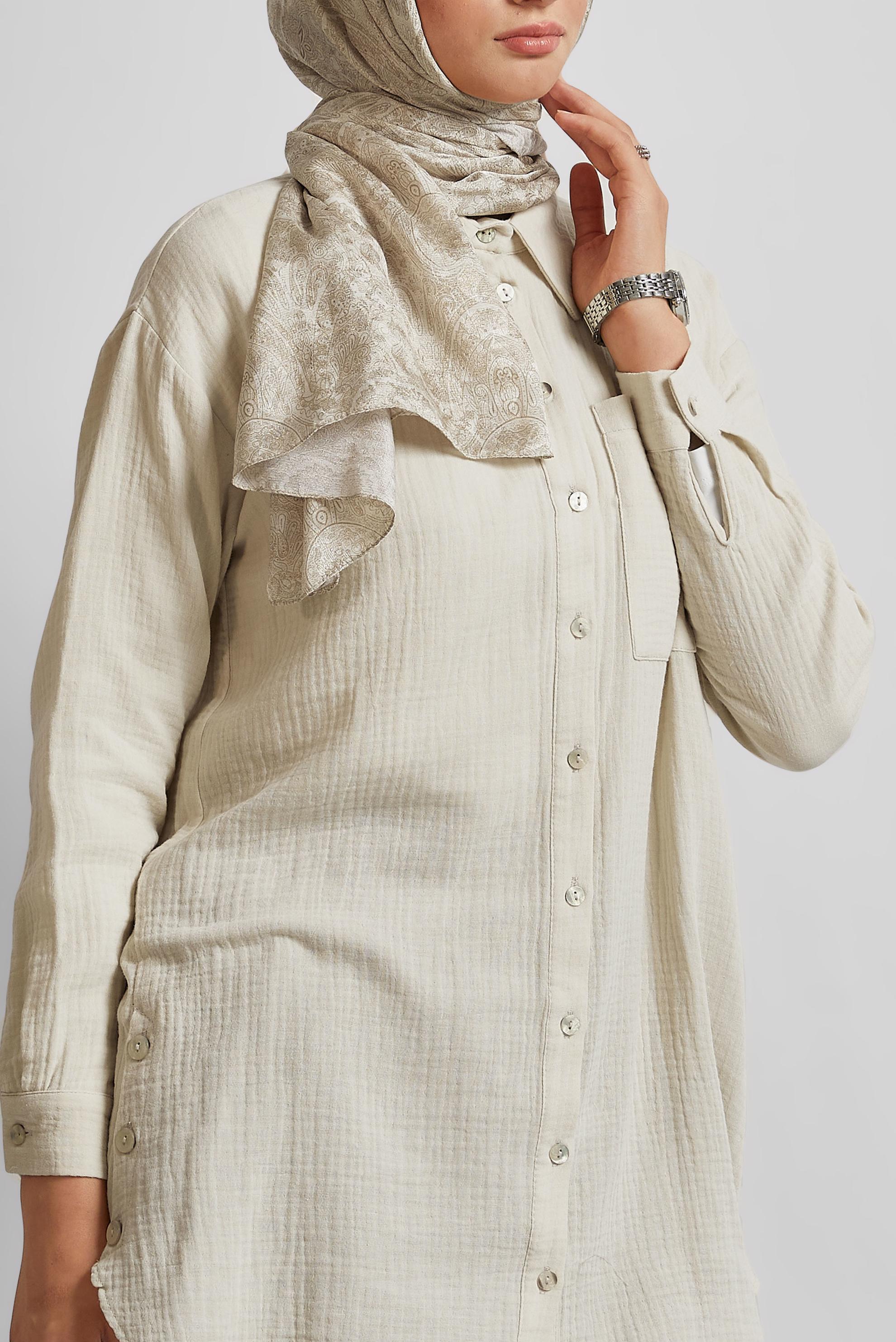 Tesettür giyim EKRU PAMUKLU MÜSLİN TUNİK 45654