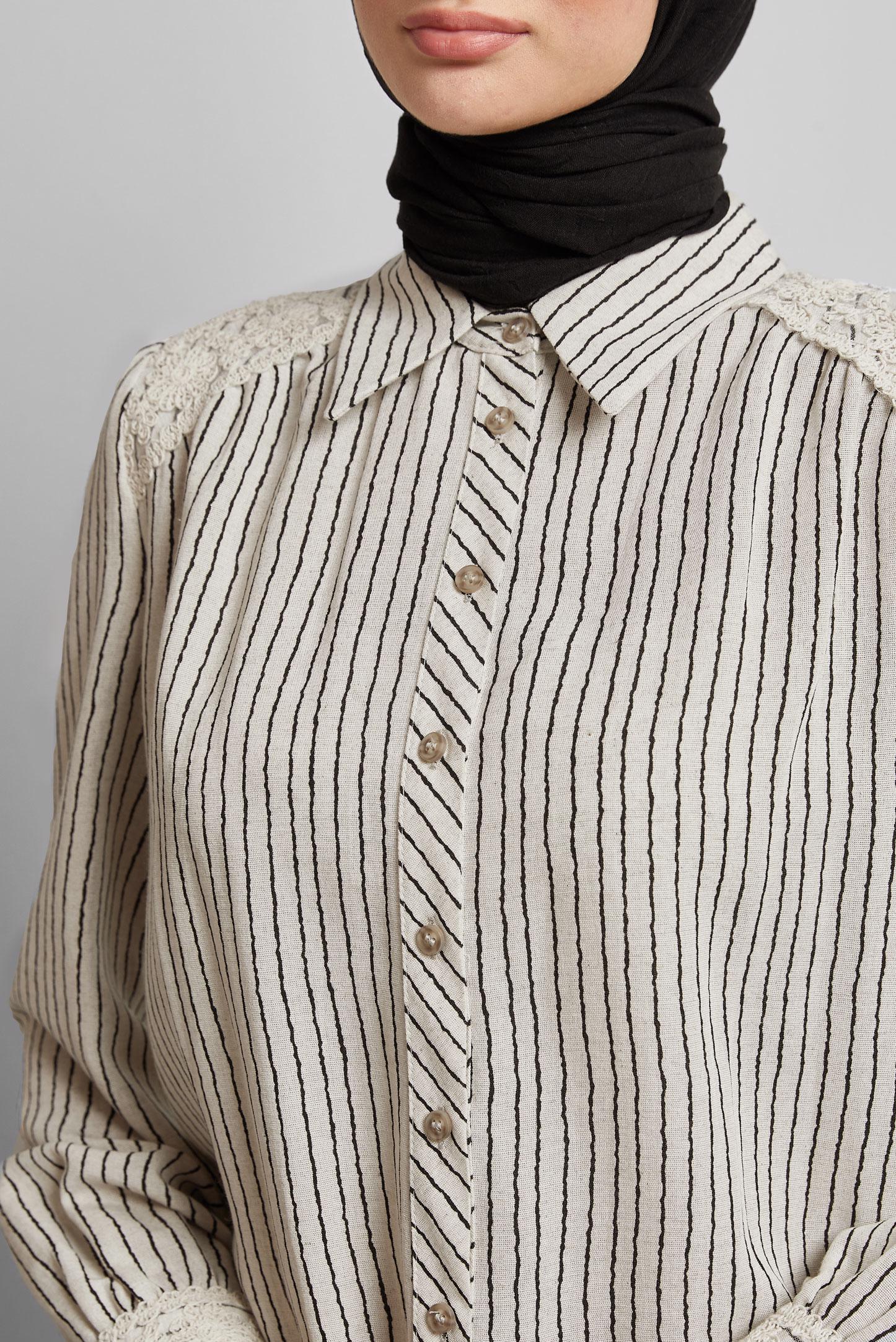 Tesettür giyim SİYAH ÇİZGİLİ KETEN TUNİK 45657