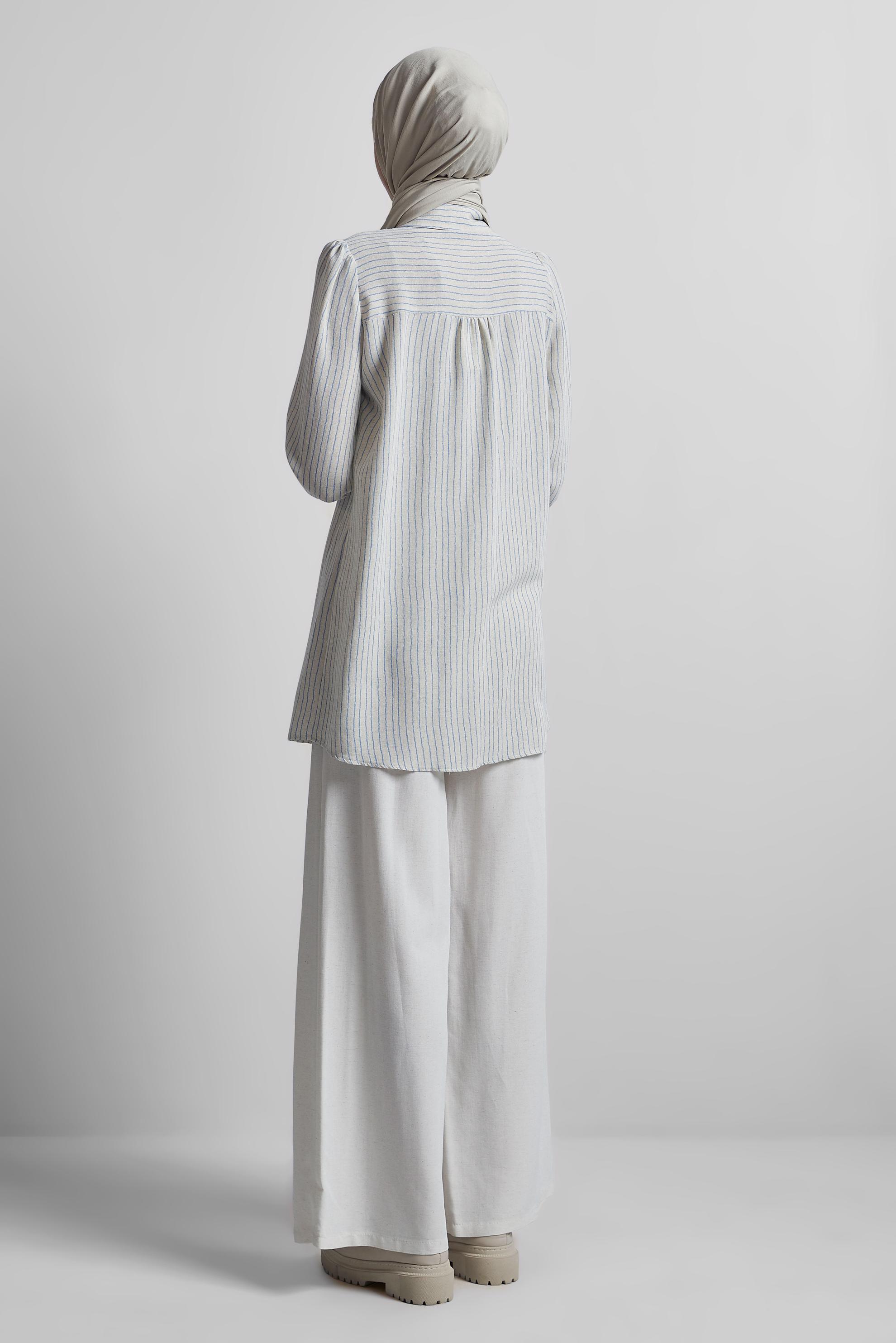 Tesettür giyim MAVİ ÇİZGİLİ KETEN TUNİK 45657