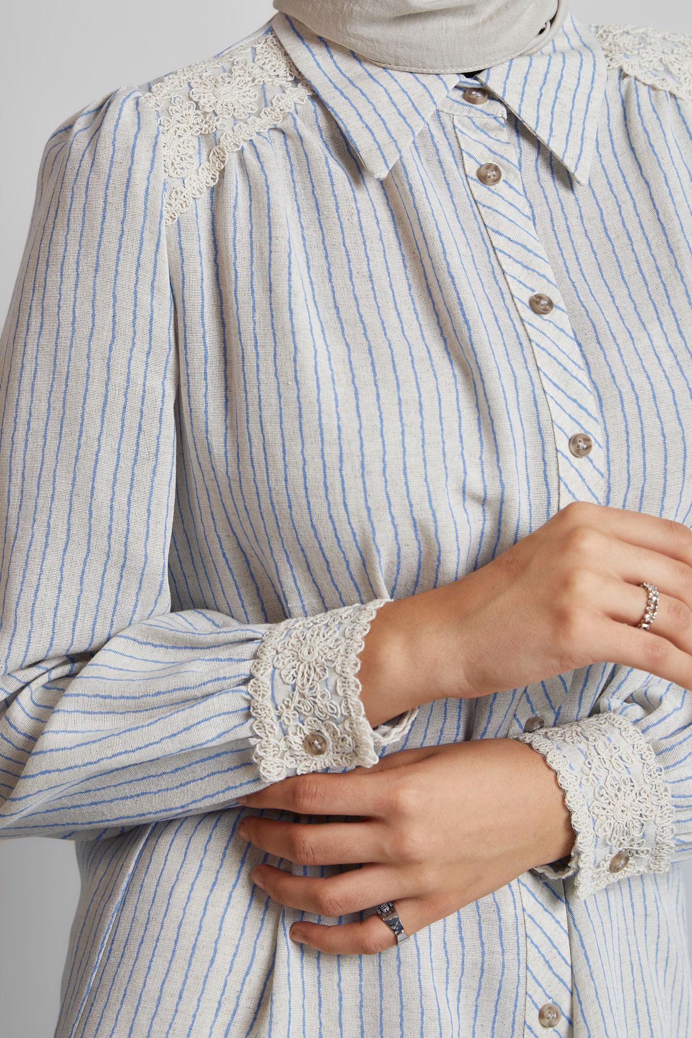 Tesettür giyim MAVİ ÇİZGİLİ KETEN TUNİK 45657