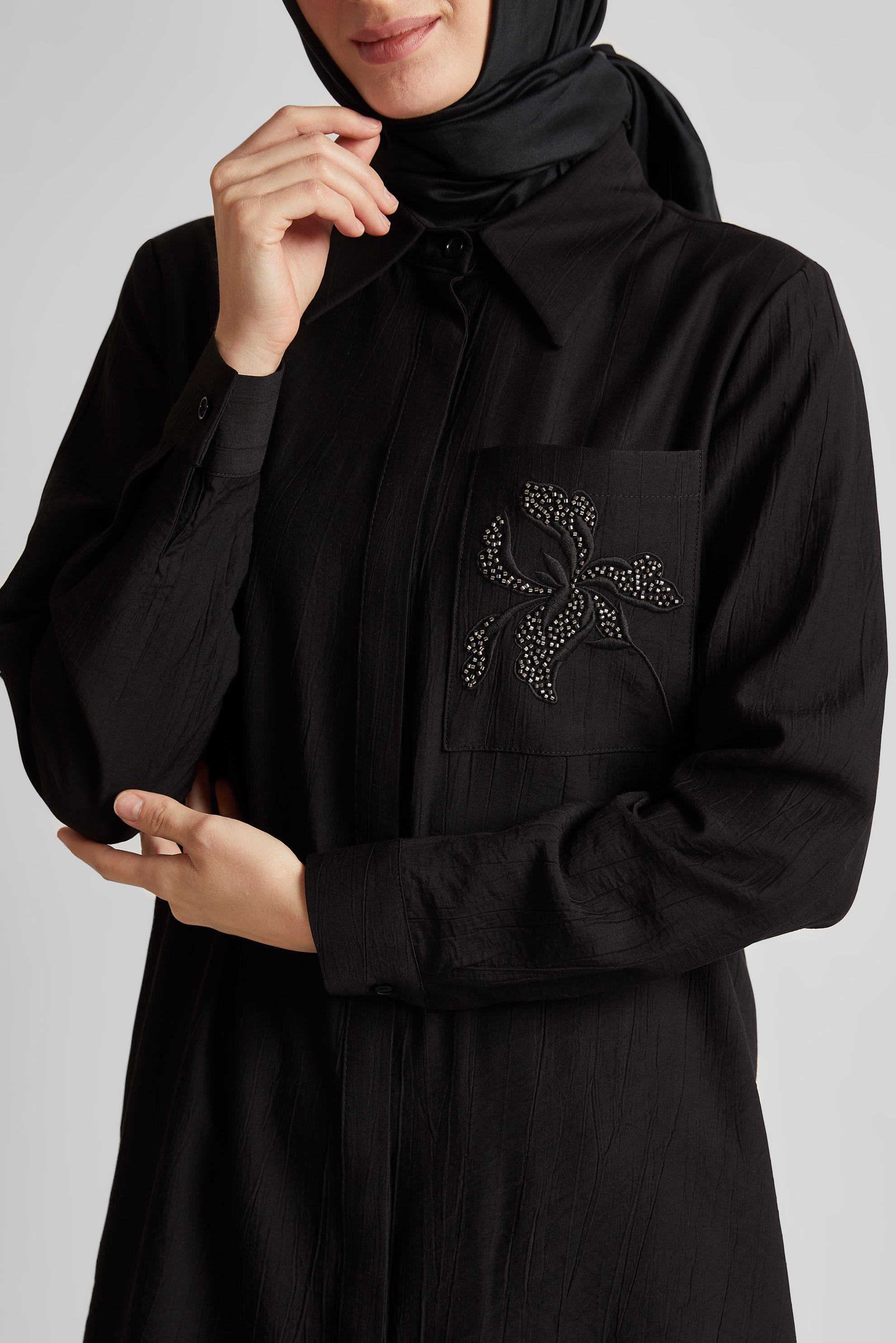 Tesettür giyim SİYAH NAKIŞ DETAYLI TUNİK 45672