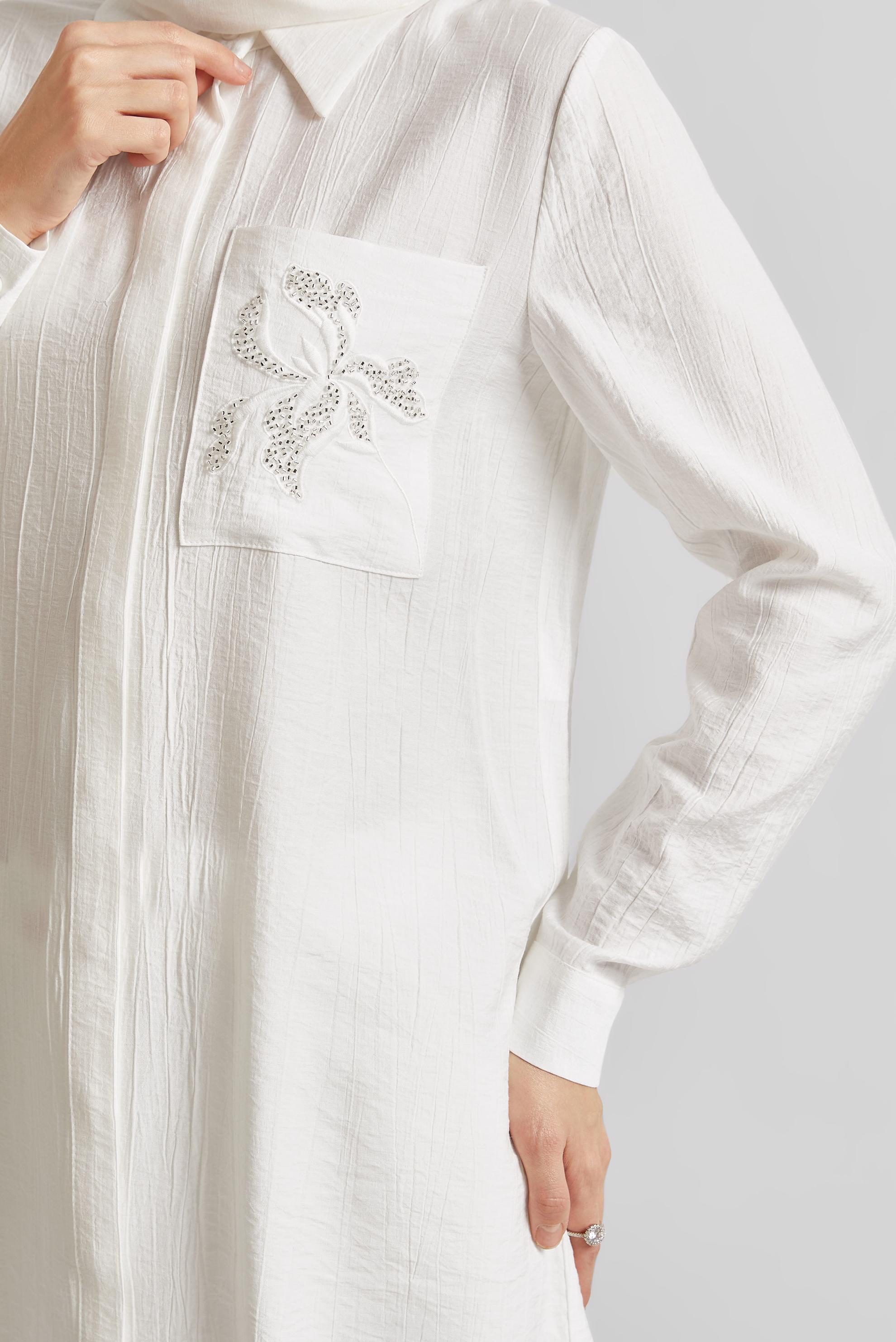 Tesettür giyim BEYAZ NAKIŞ DETAYLI TUNİK 45672