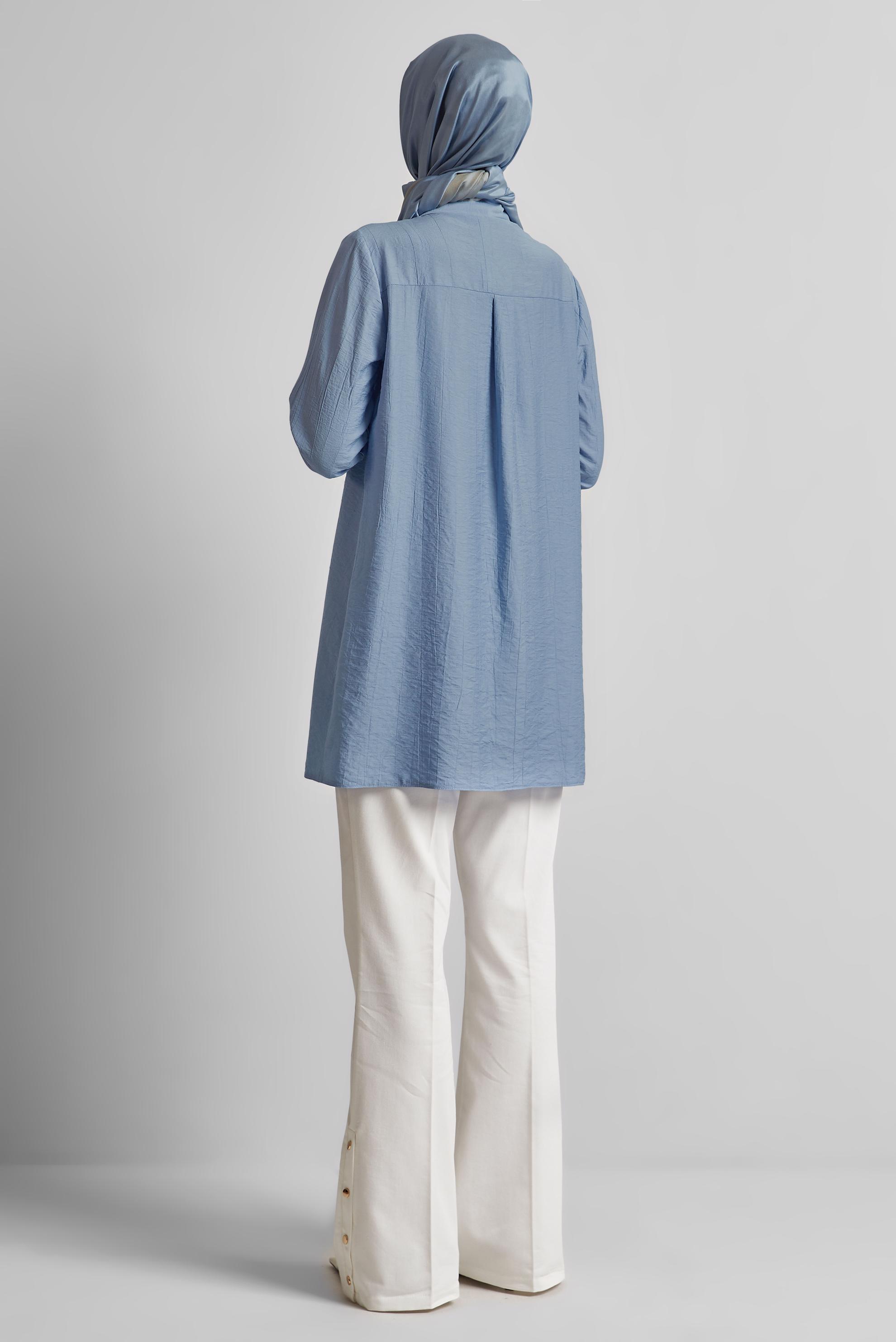 Tesettür giyim MAVİ NAKIŞ DETAYLI TUNİK 45672