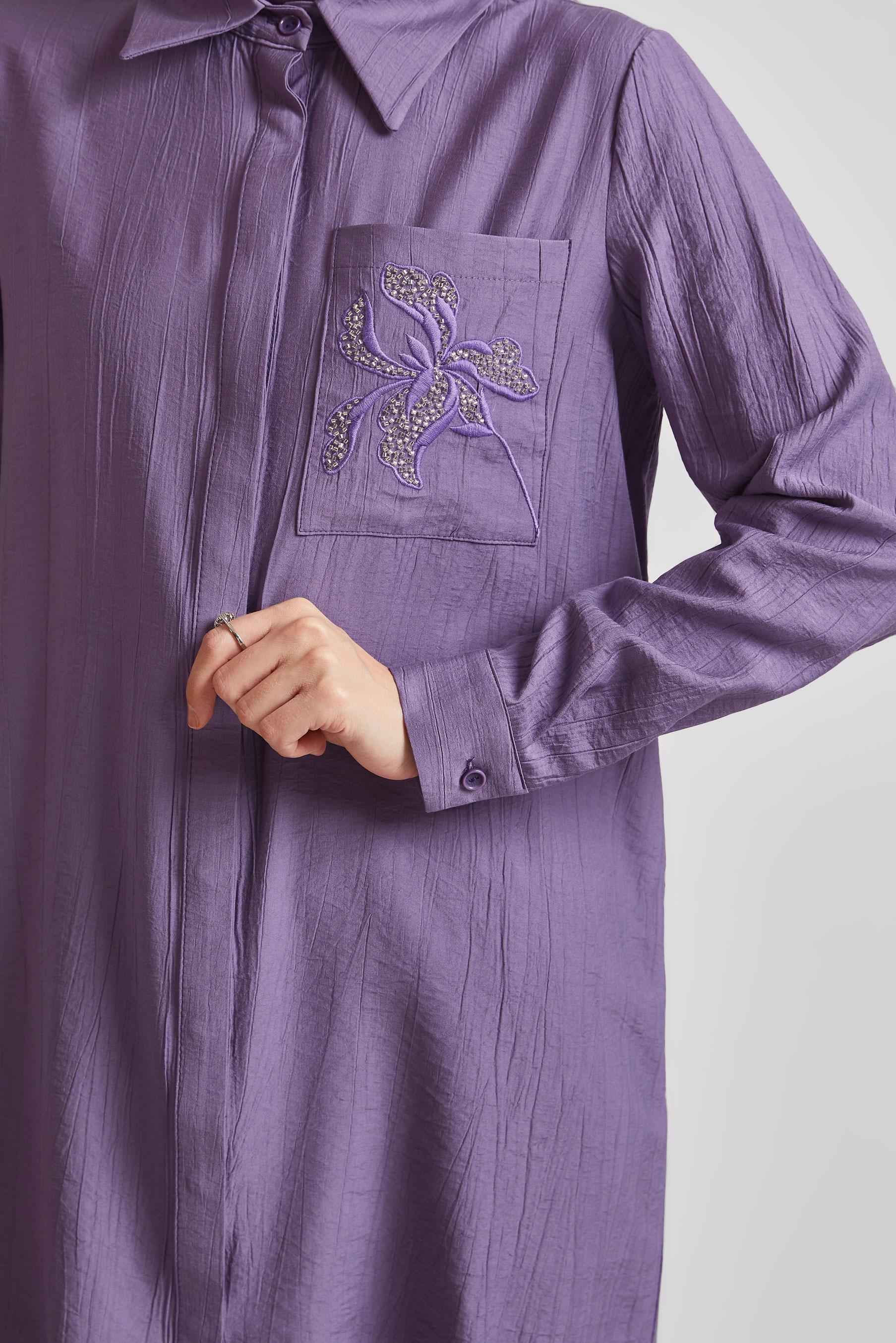 Tesettür giyim MOR NAKIŞ DETAYLI TUNİK 45672