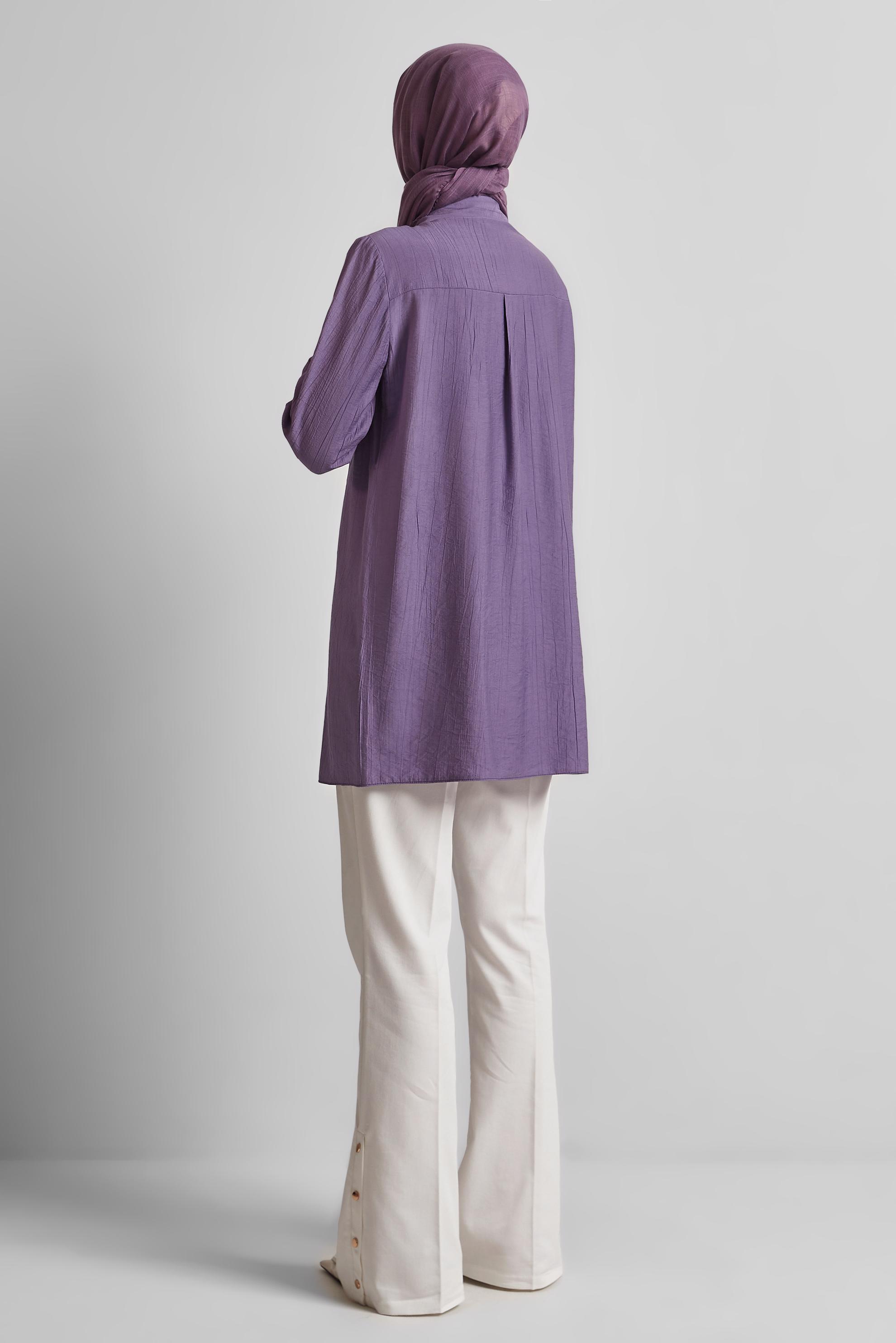 Tesettür giyim MOR NAKIŞ DETAYLI TUNİK 45672