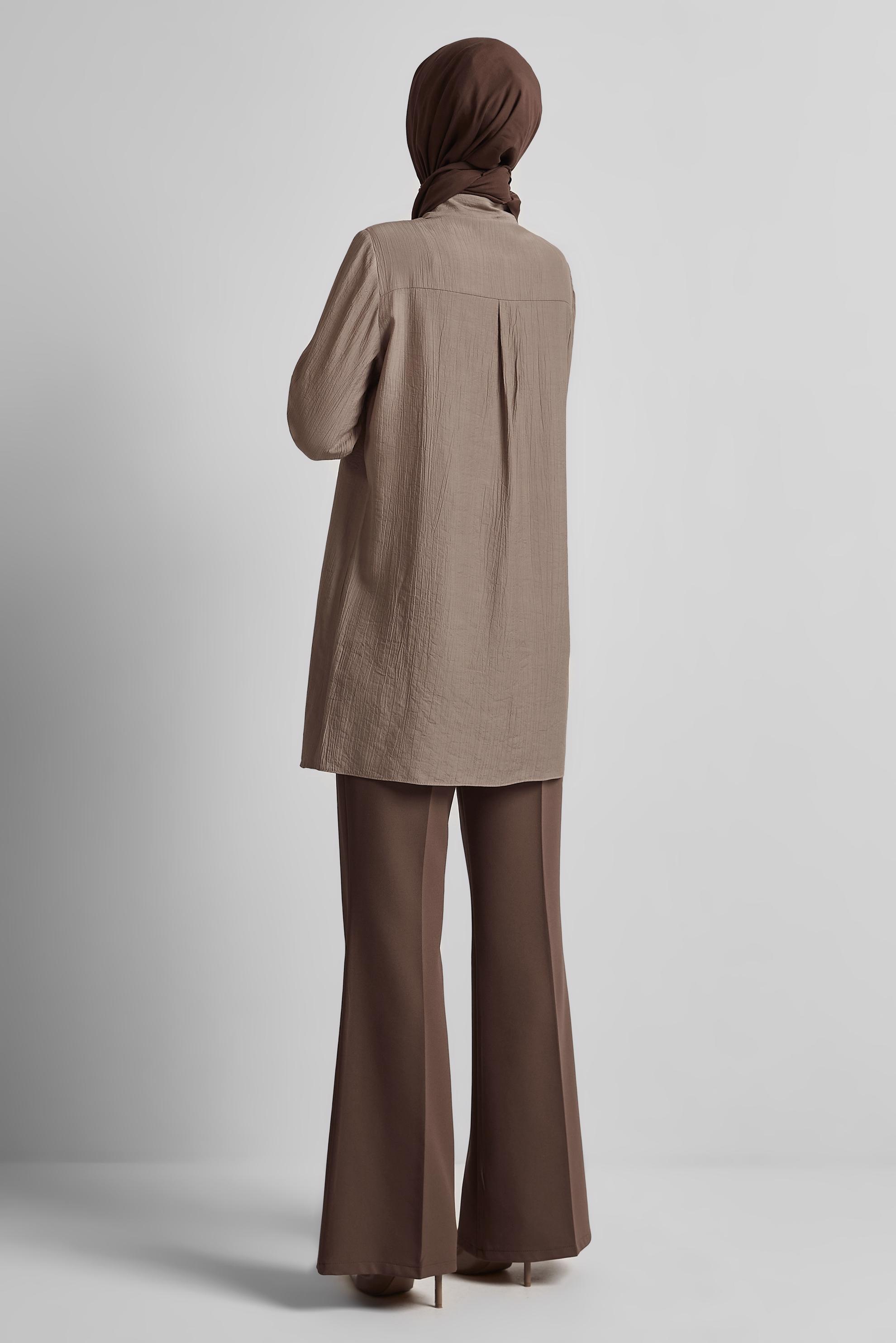 Tesettür giyim VİZON NAKIŞ DETAYLI TUNİK 45672