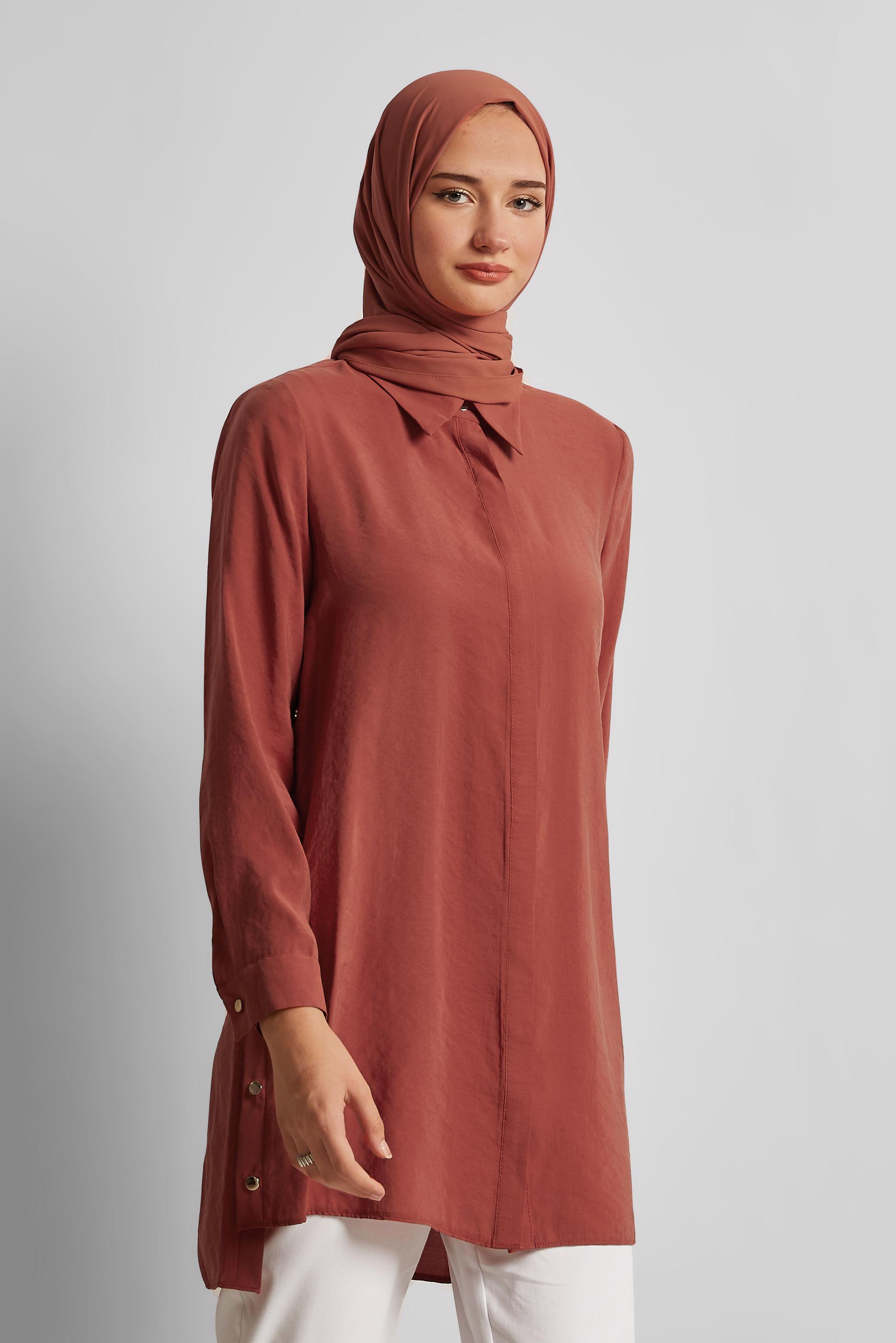 Hijab clothing ORANGE SNAP DETAILED TUNIC 45674