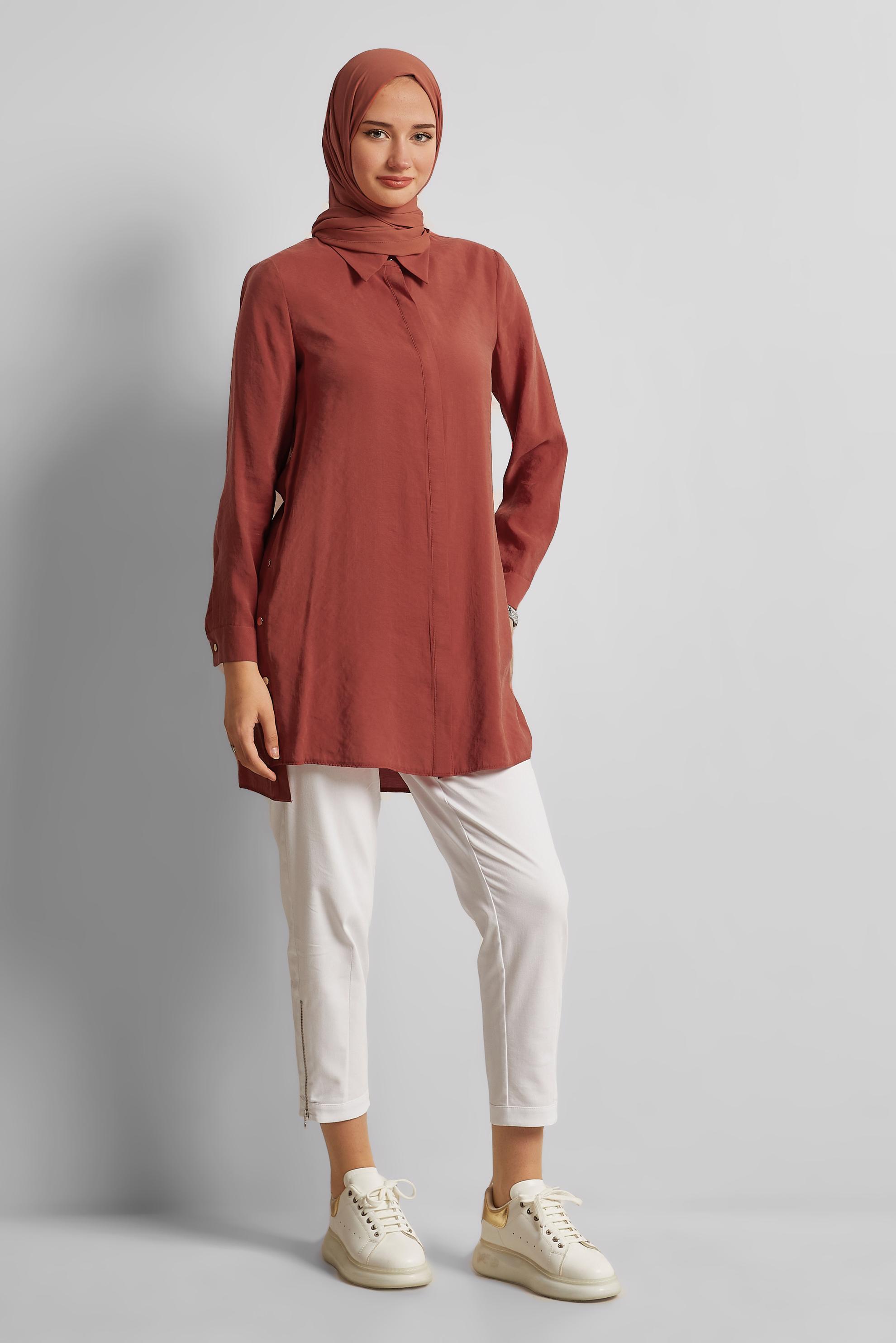 Hijab clothing ORANGE SNAP DETAILED TUNIC 45674