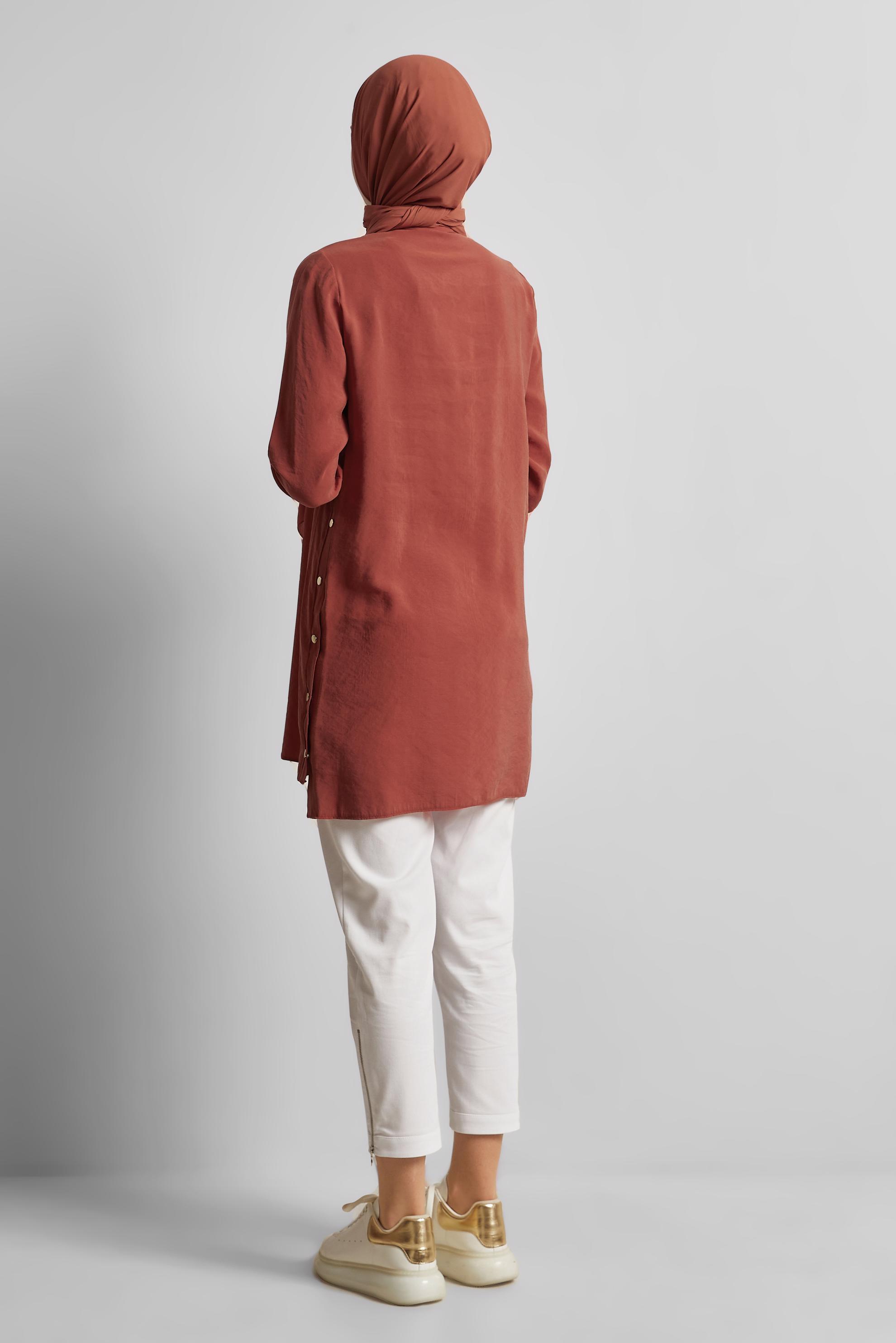 Hijab clothing ORANGE SNAP DETAILED TUNIC 45674