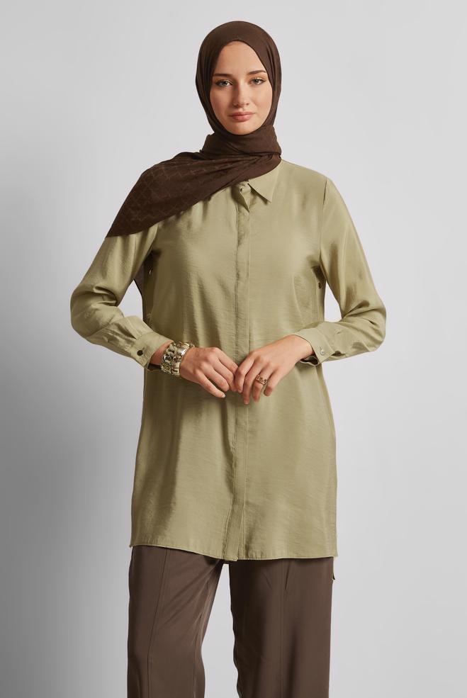 Vêtements hijab SABLE TUNIQUE DÉTAILLÉE À PRESSION 45674 - ALVİNA