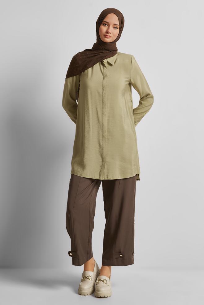 Vêtements hijab SABLE TUNIQUE DÉTAILLÉE À PRESSION 45674 - ALVİNA