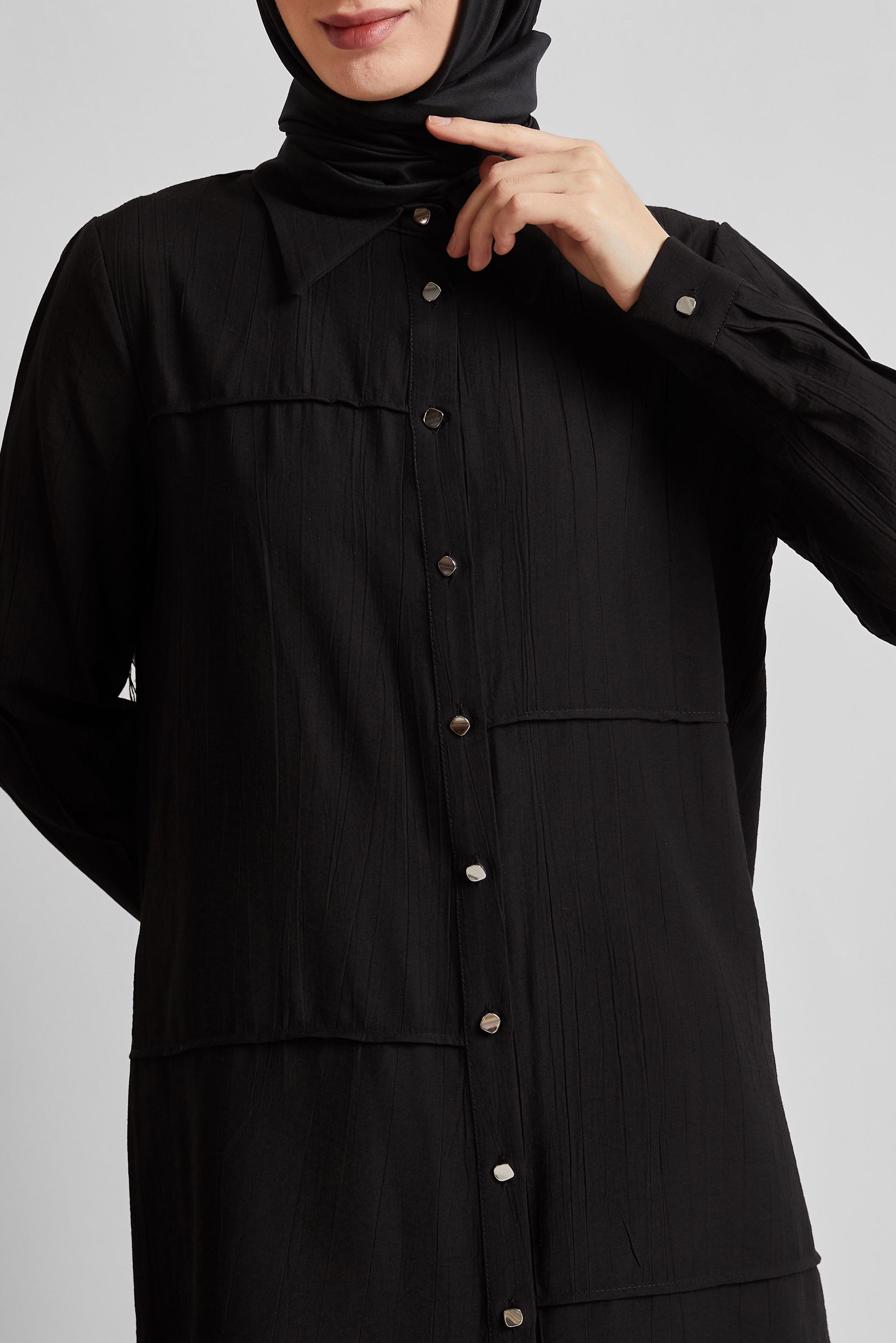 Tesettür giyim SİYAH GÖMLEK YAKA TUNİK 45676