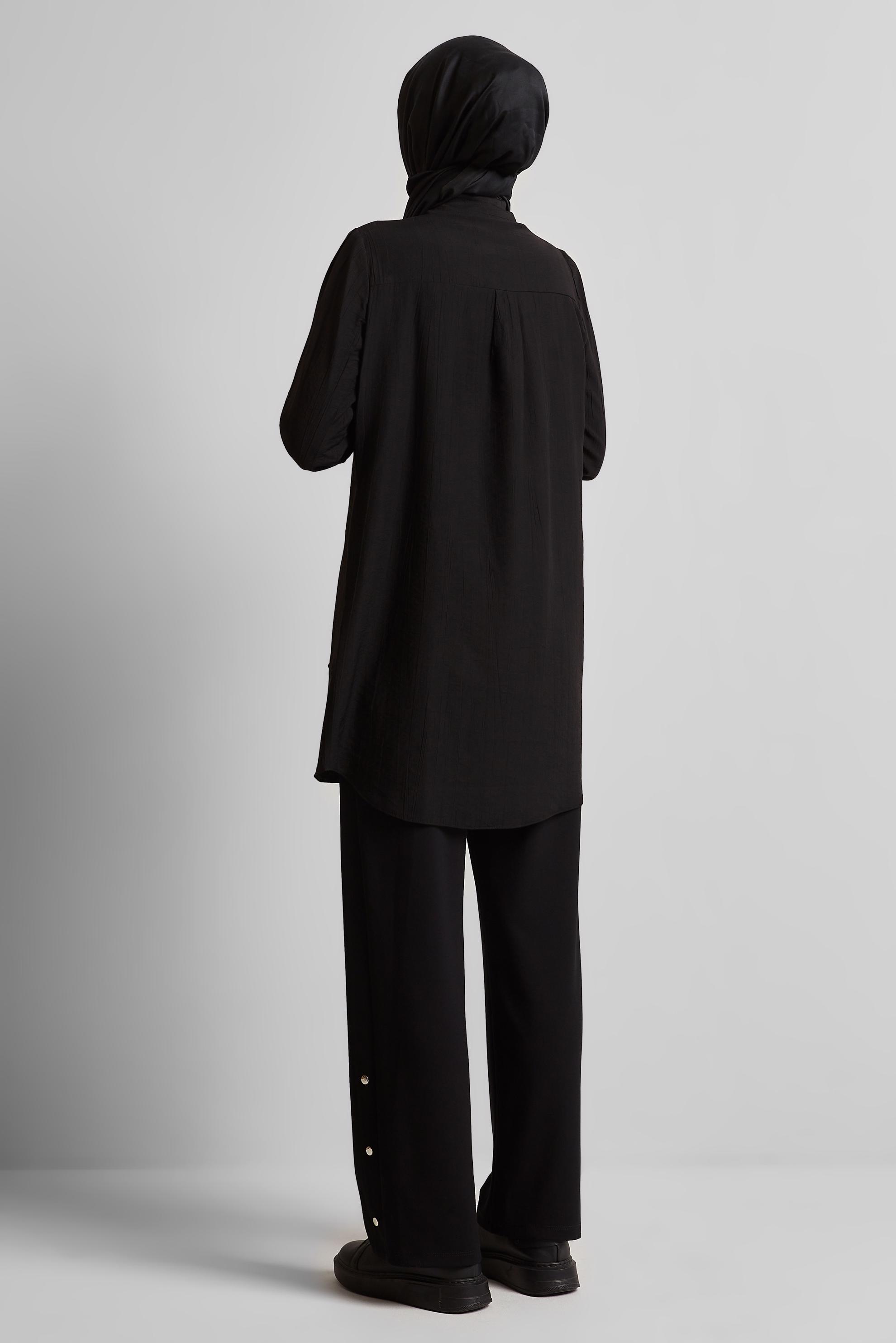 Tesettür giyim SİYAH GÖMLEK YAKA TUNİK 45676