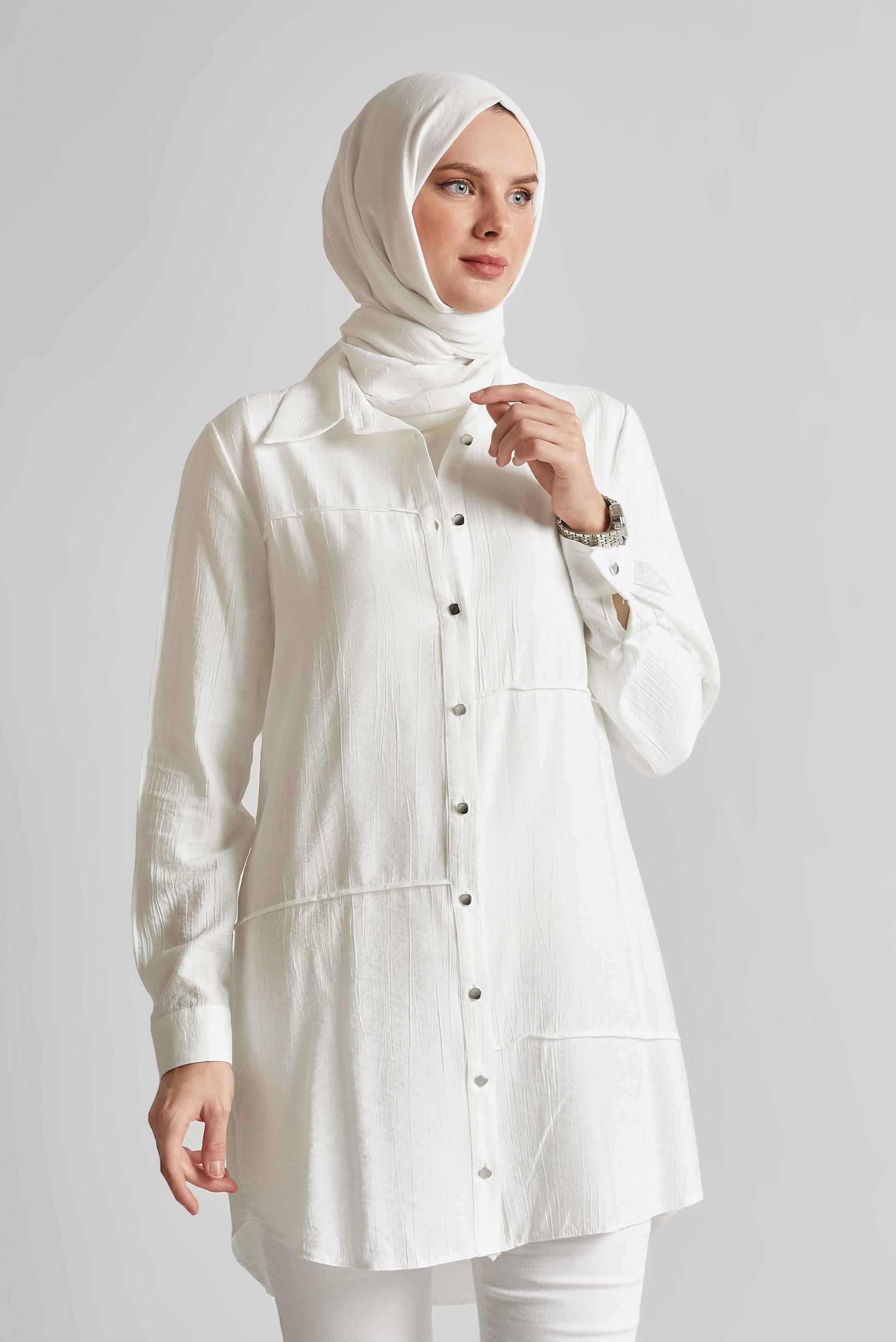 Tesettür giyim BEYAZ GÖMLEK YAKA TUNİK 45676