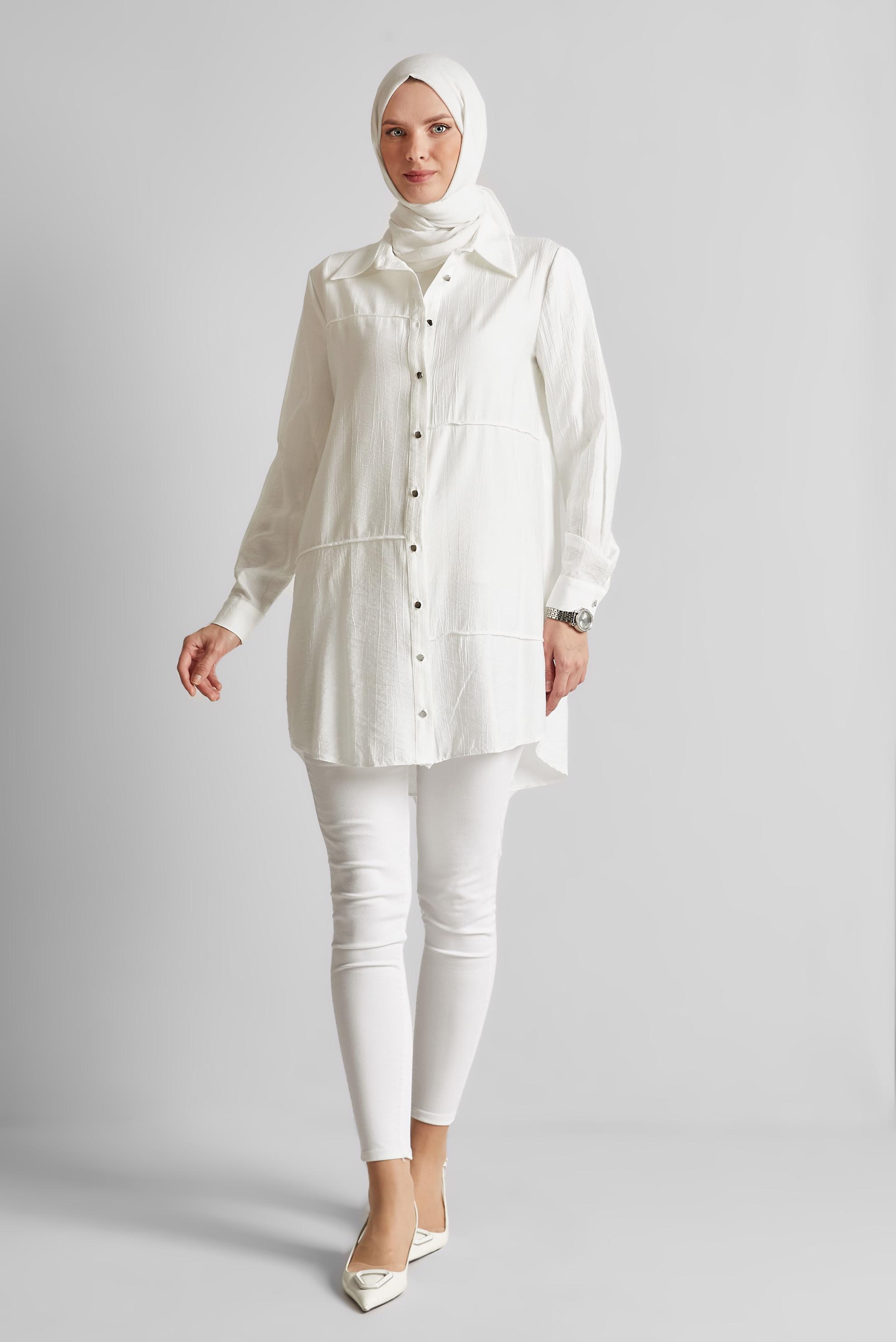 Tesettür giyim BEYAZ GÖMLEK YAKA TUNİK 45676