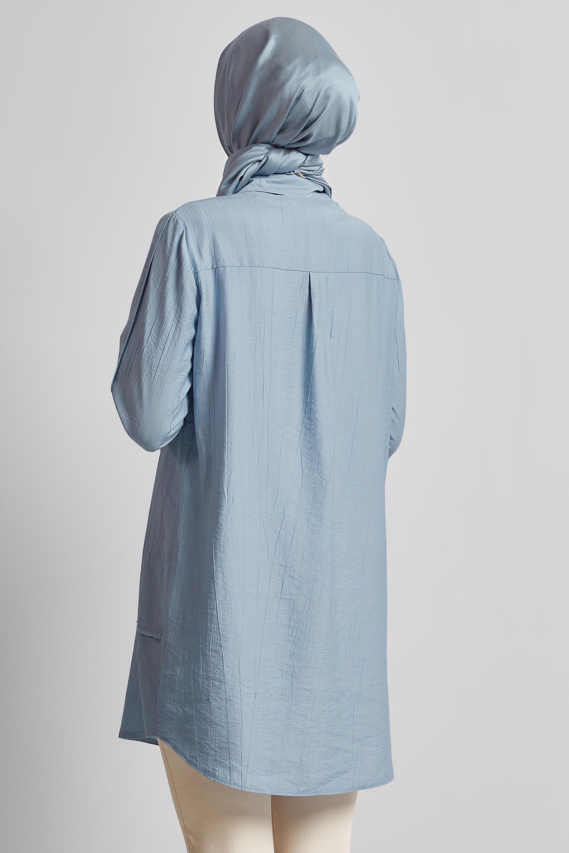 Tesettür giyim MAVİ GÖMLEK YAKA TUNİK 45676