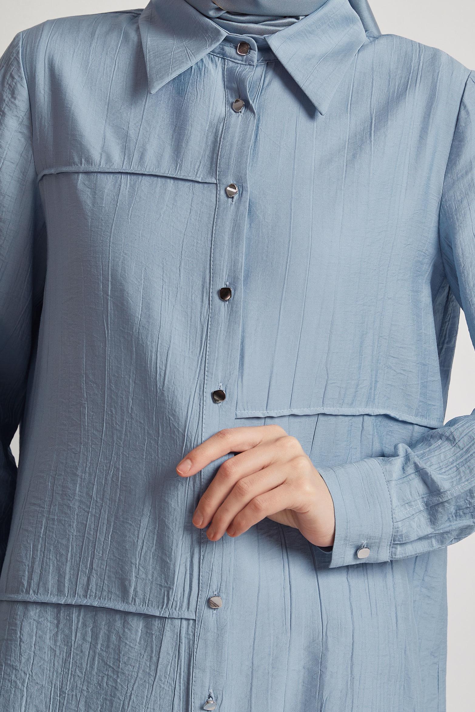 Tesettür giyim MAVİ GÖMLEK YAKA TUNİK 45676