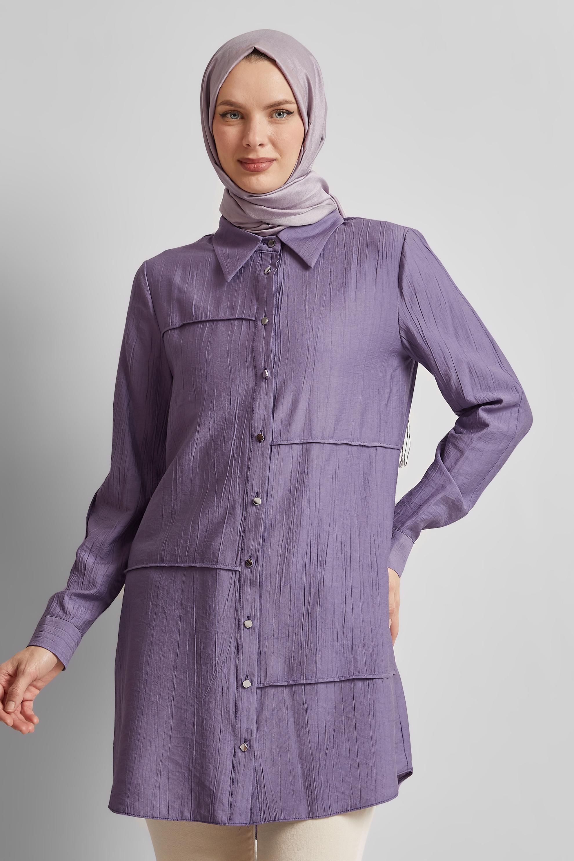 Tesettür giyim MOR GÖMLEK YAKA TUNİK 45676