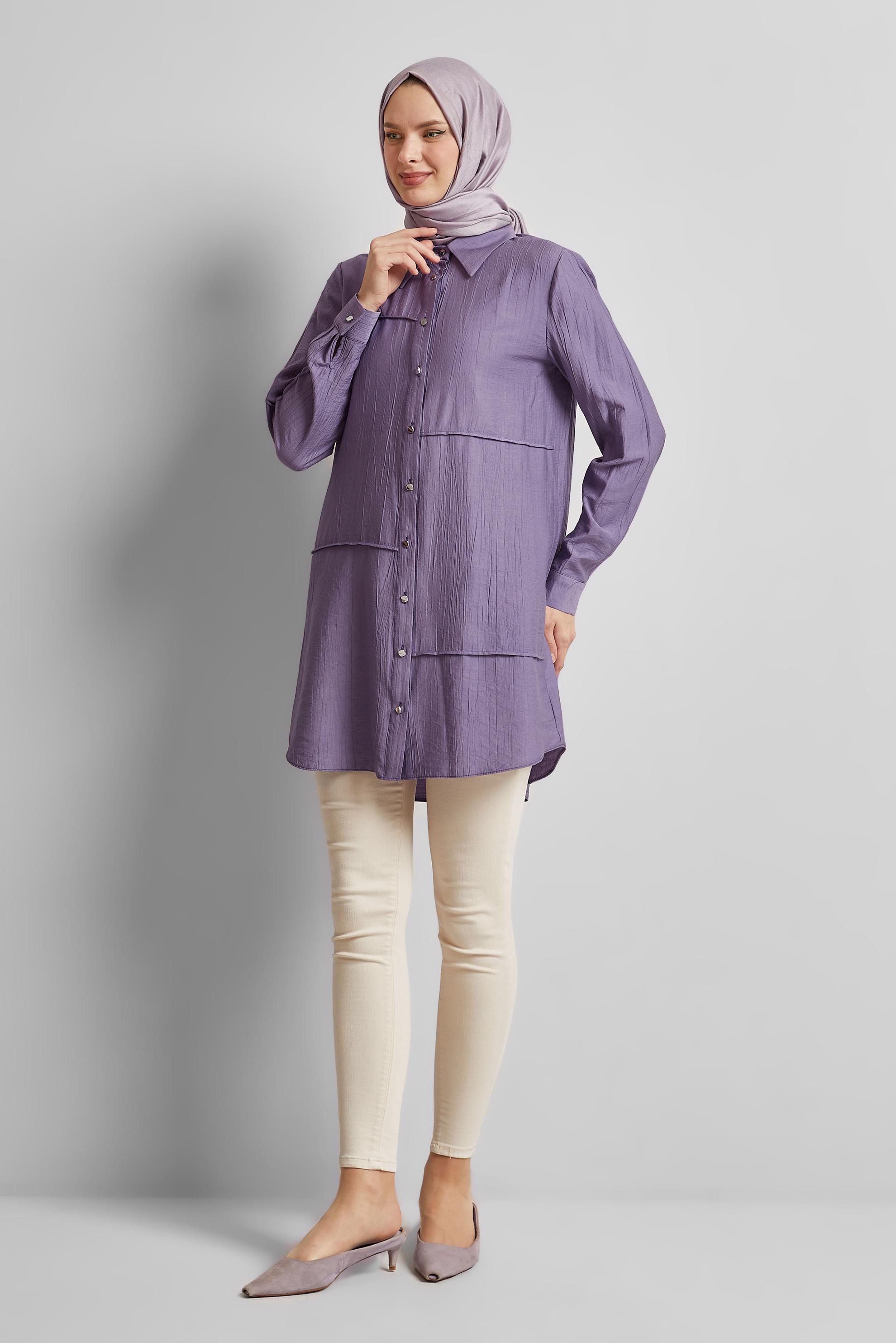 Tesettür giyim MOR GÖMLEK YAKA TUNİK 45676