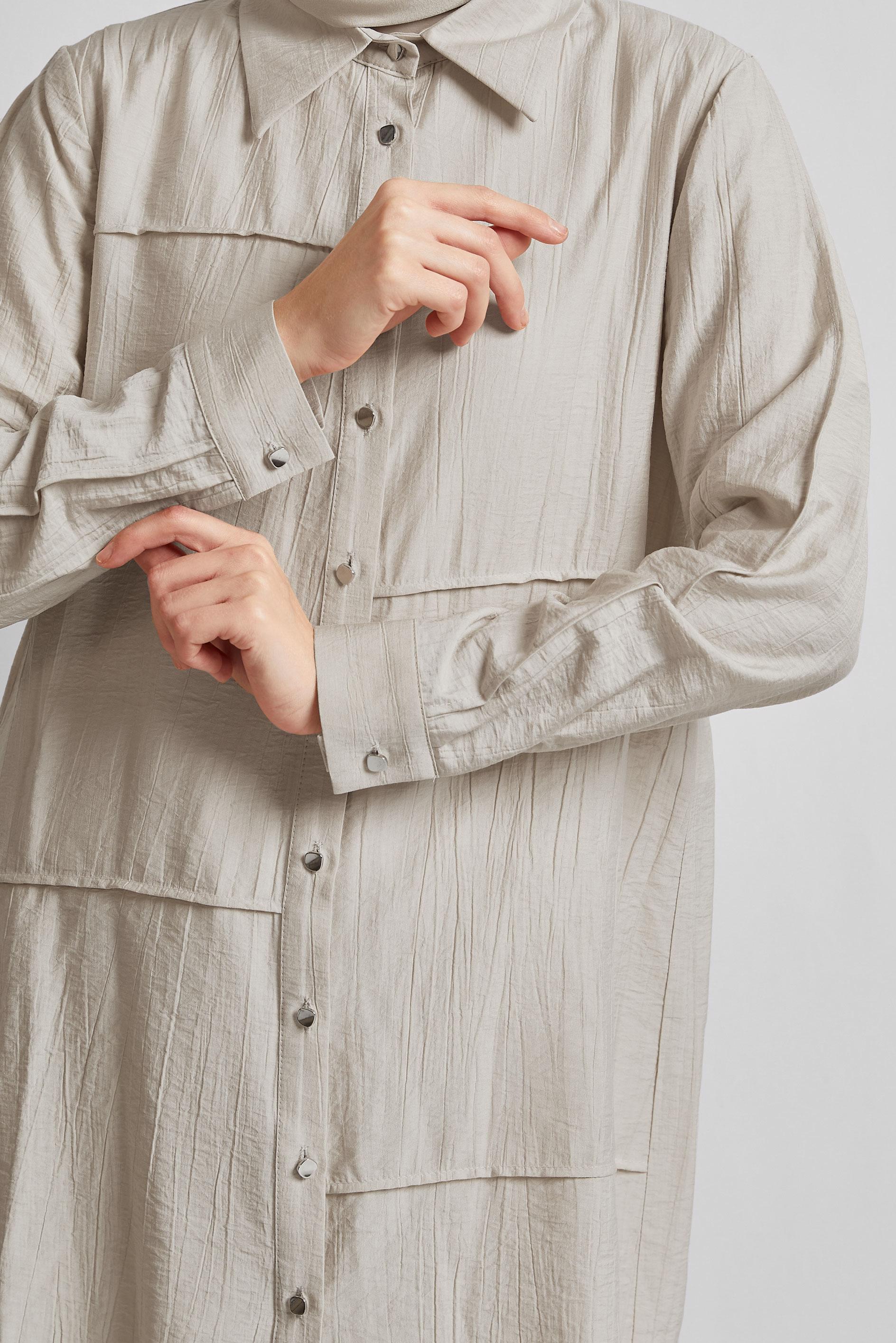 Tesettür giyim BEJ GÖMLEK YAKA TUNİK 45676