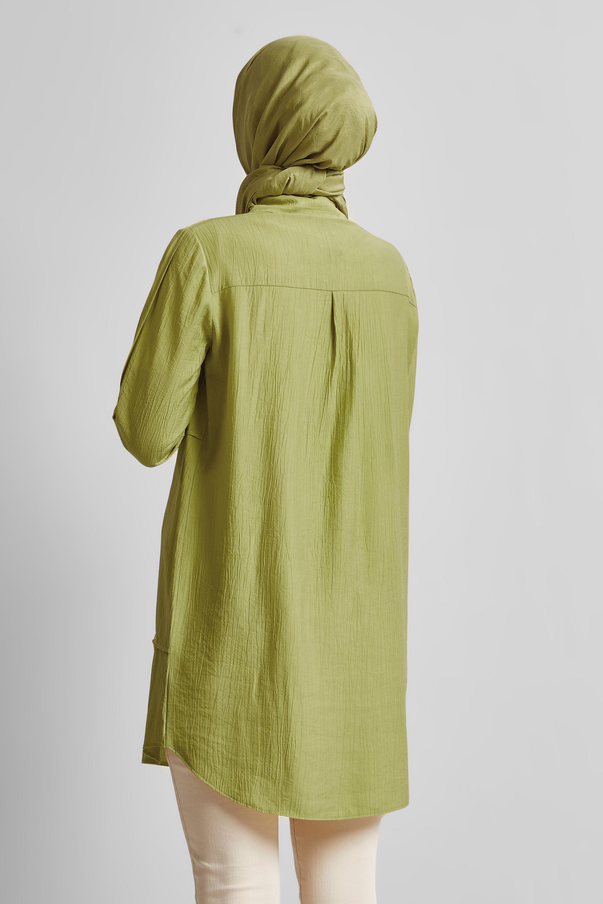 Tesettür giyim YEŞİL GÖMLEK YAKA TUNİK 45676