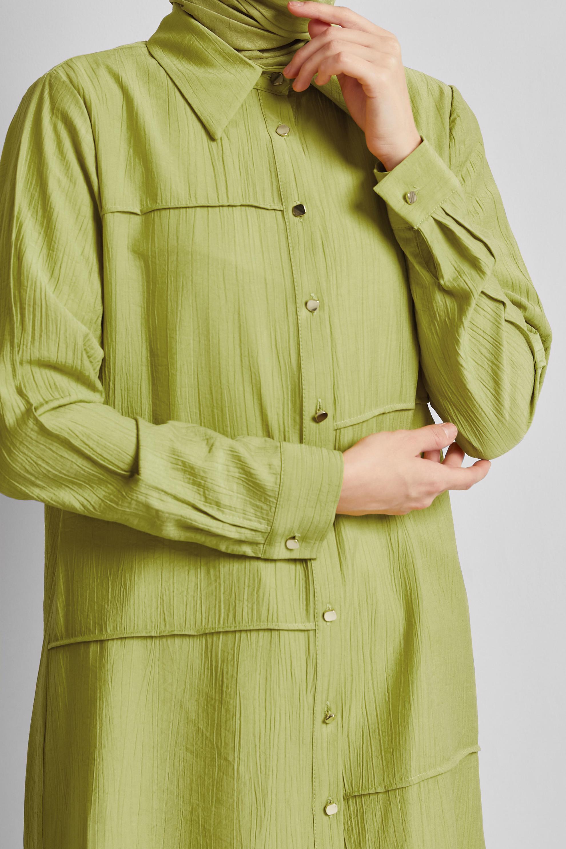 Tesettür giyim YEŞİL GÖMLEK YAKA TUNİK 45676