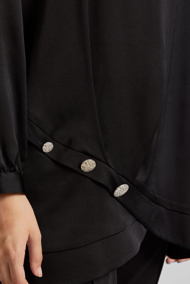 Hijab-Kleidung SCHWARZ ASYMMETRISCH GESCHNITTENE TUNIKA 45679 - ALVİNA