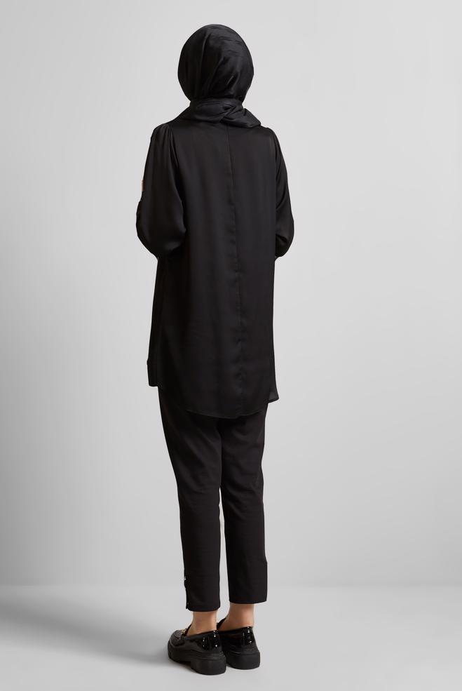 Hijab-Kleidung SCHWARZ ASYMMETRISCH GESCHNITTENE TUNIKA 45679 - ALVİNA