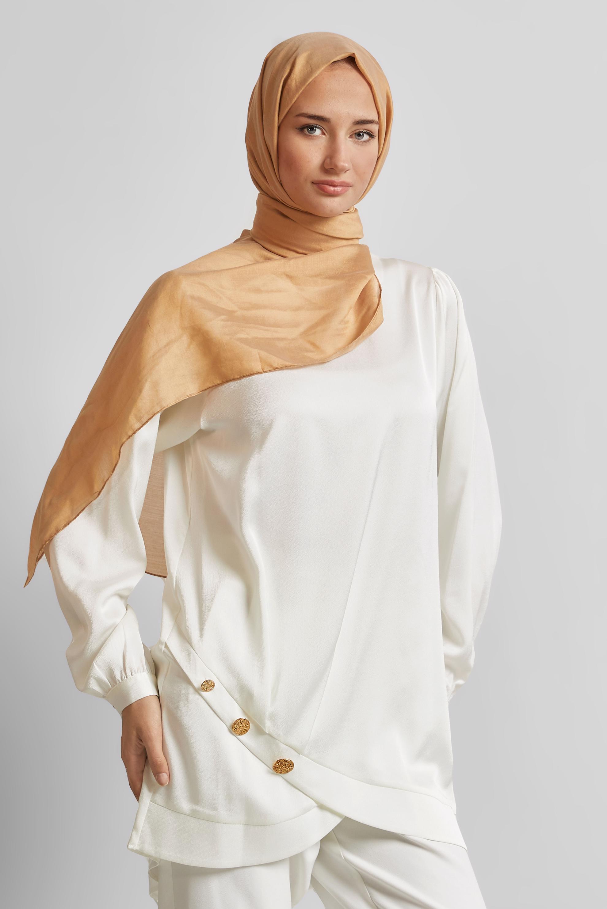 Tesettür giyim BEYAZ ASİMETRİK KESİM TUNİK 45679