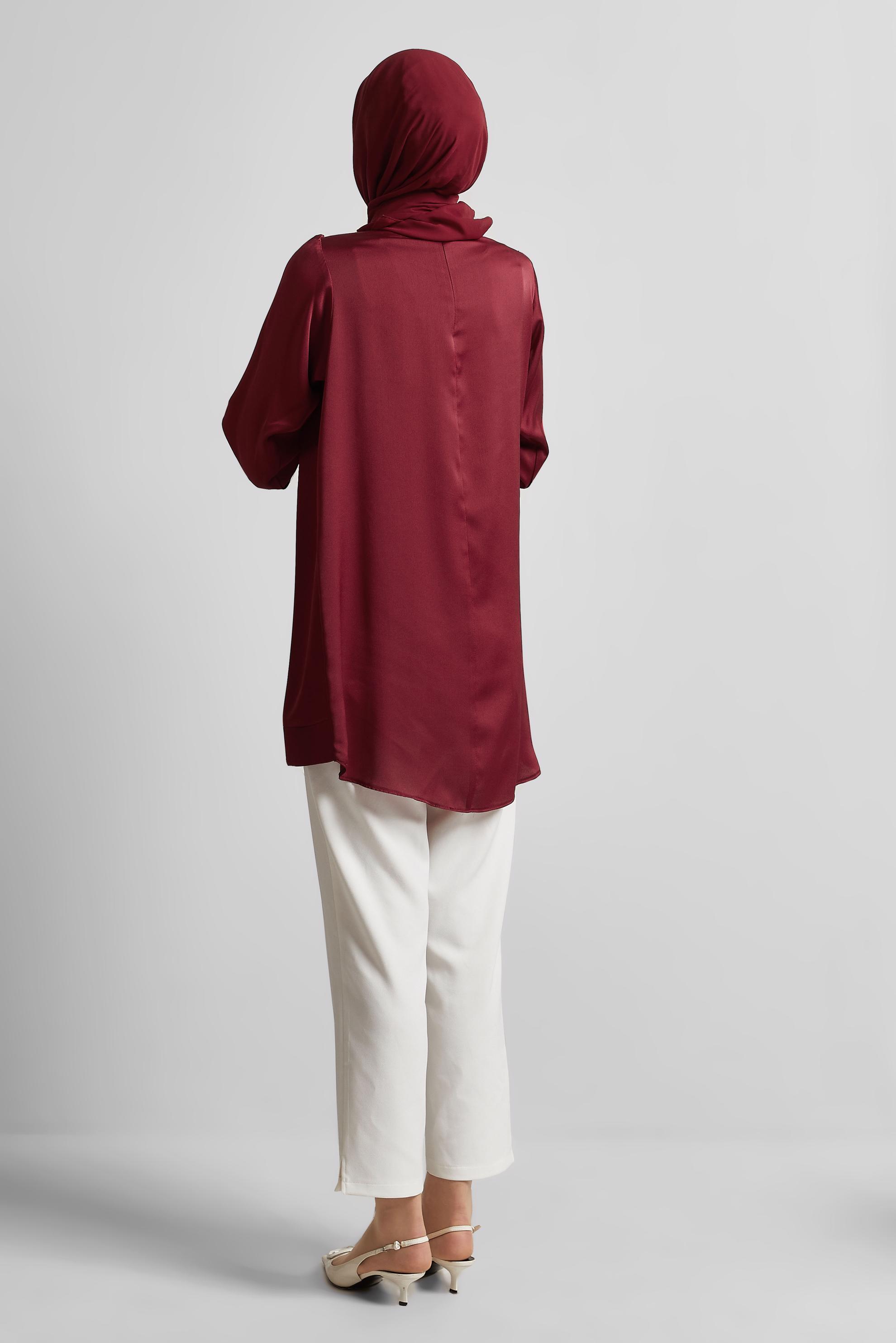 Tesettür giyim BORDO ASİMETRİK KESİM TUNİK 45679