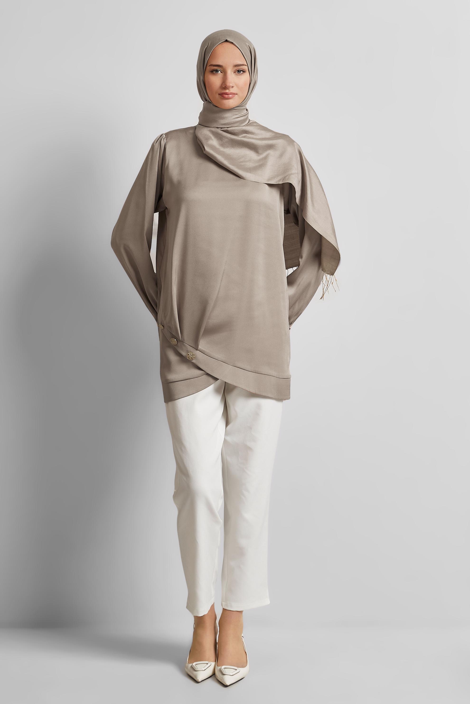 Tesettür giyim KAHVE ASİMETRİK KESİM TUNİK 45679