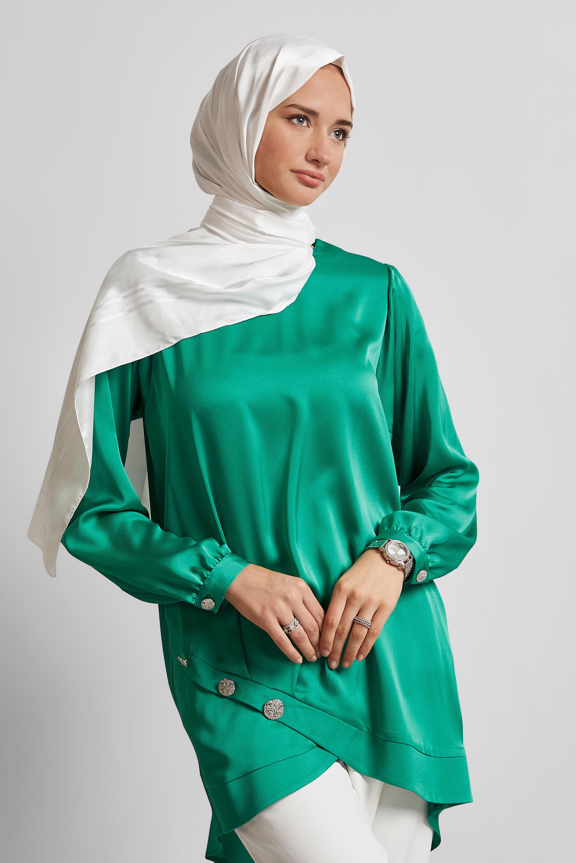 Tesettür giyim YEŞİL ASİMETRİK KESİM TUNİK 45679