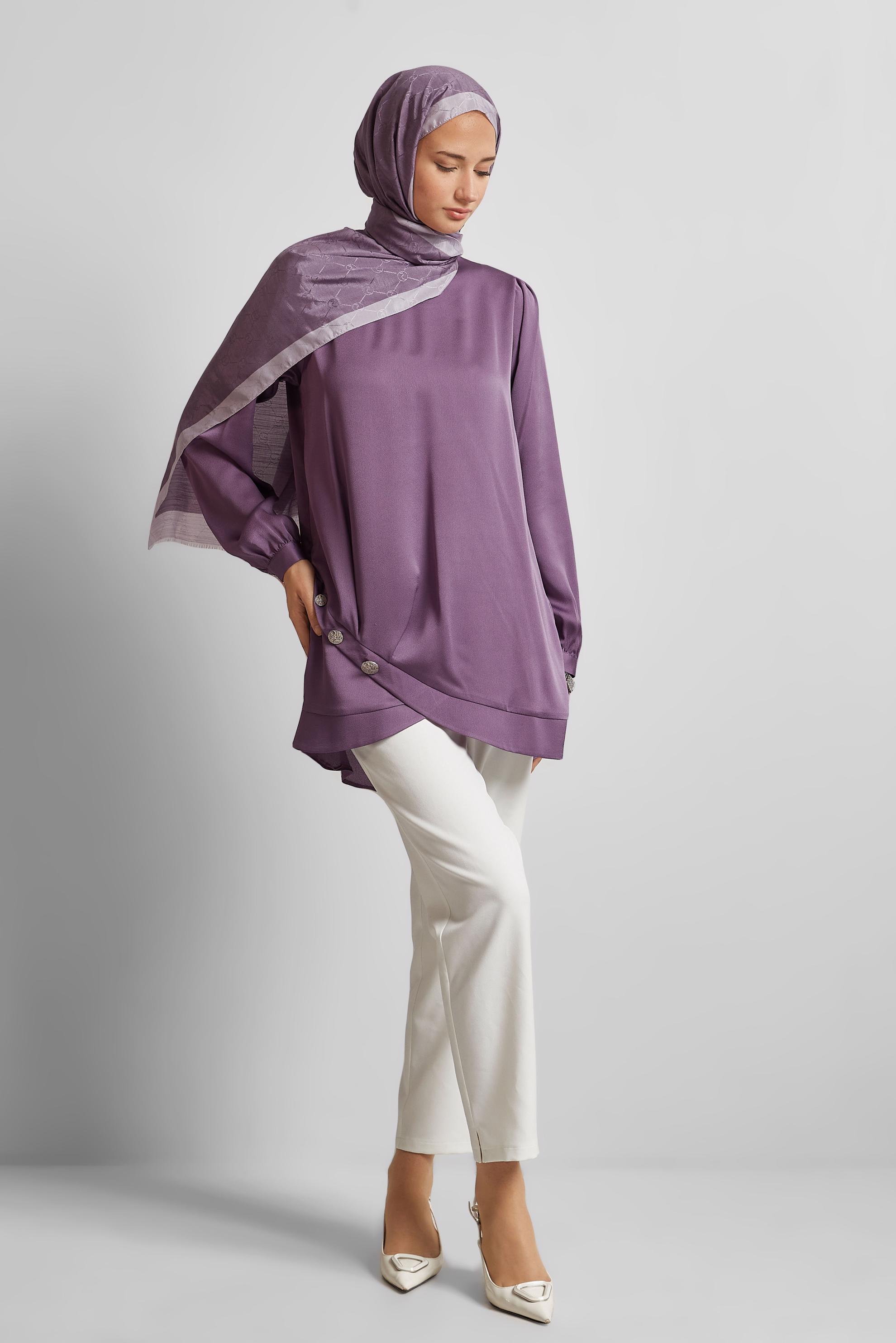 Tesettür giyim MOR ASİMETRİK KESİM TUNİK 45679