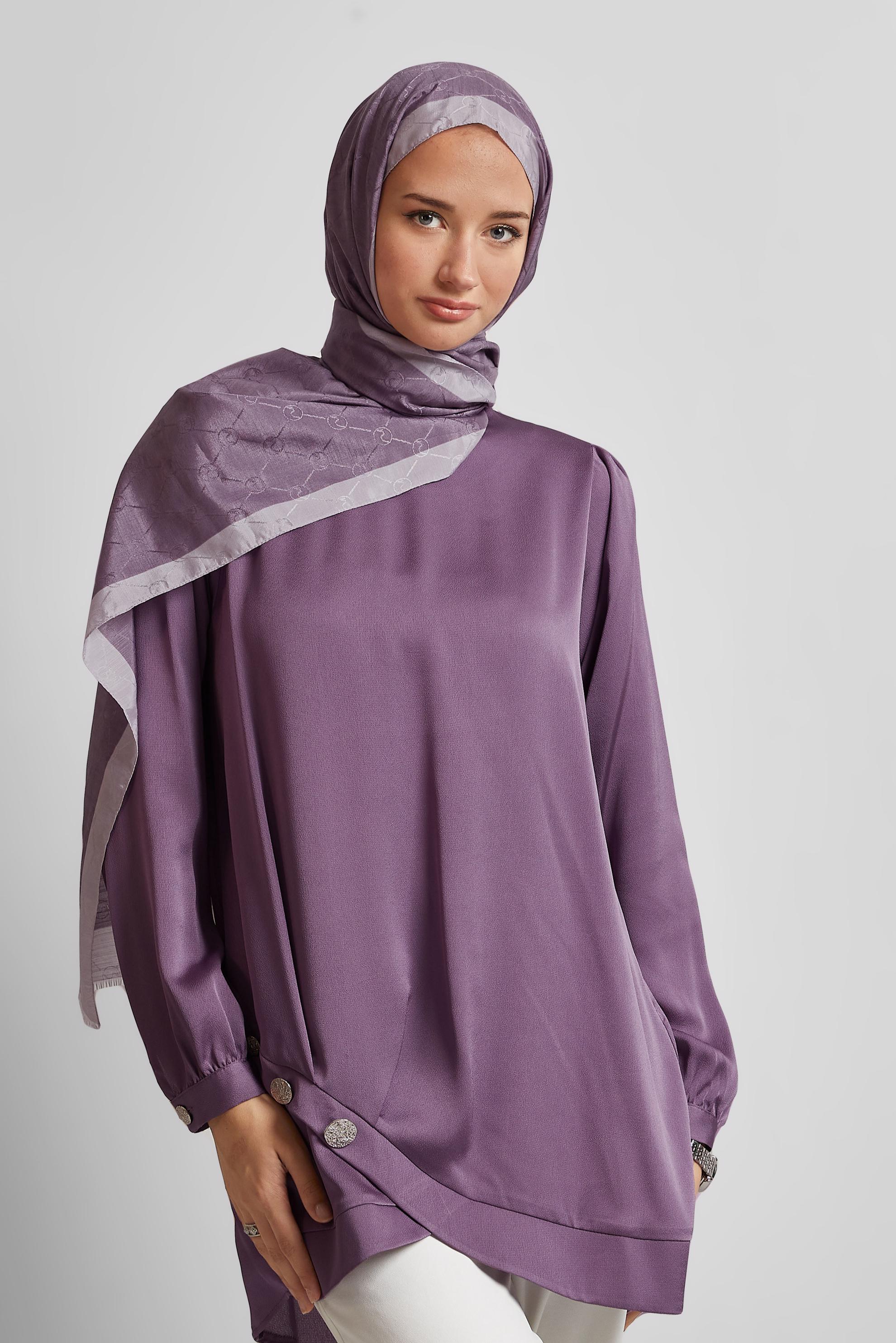 Tesettür giyim MOR ASİMETRİK KESİM TUNİK 45679