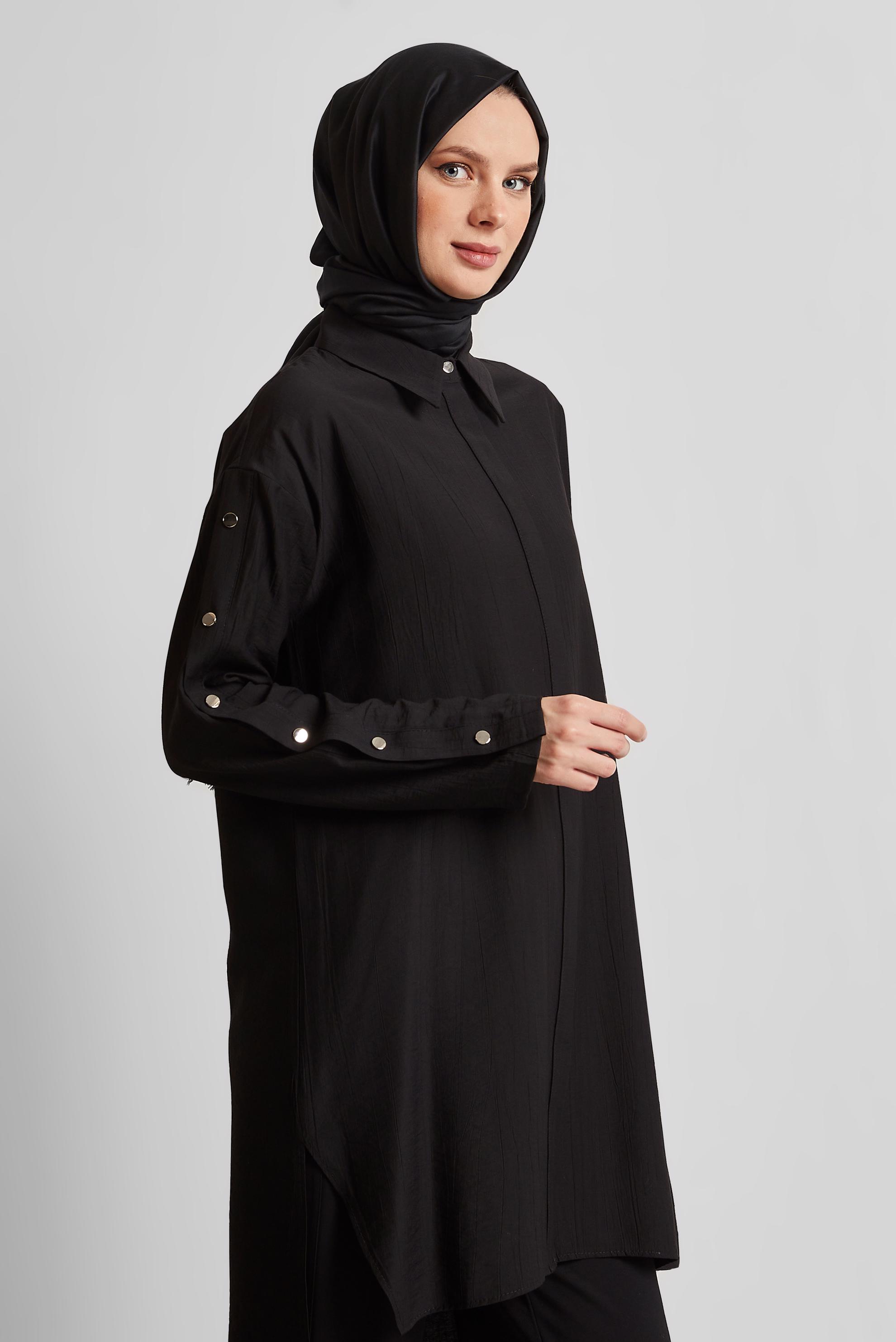 Tesettür giyim SİYAH ÇITÇIT DETAYLI TUNİK 45681