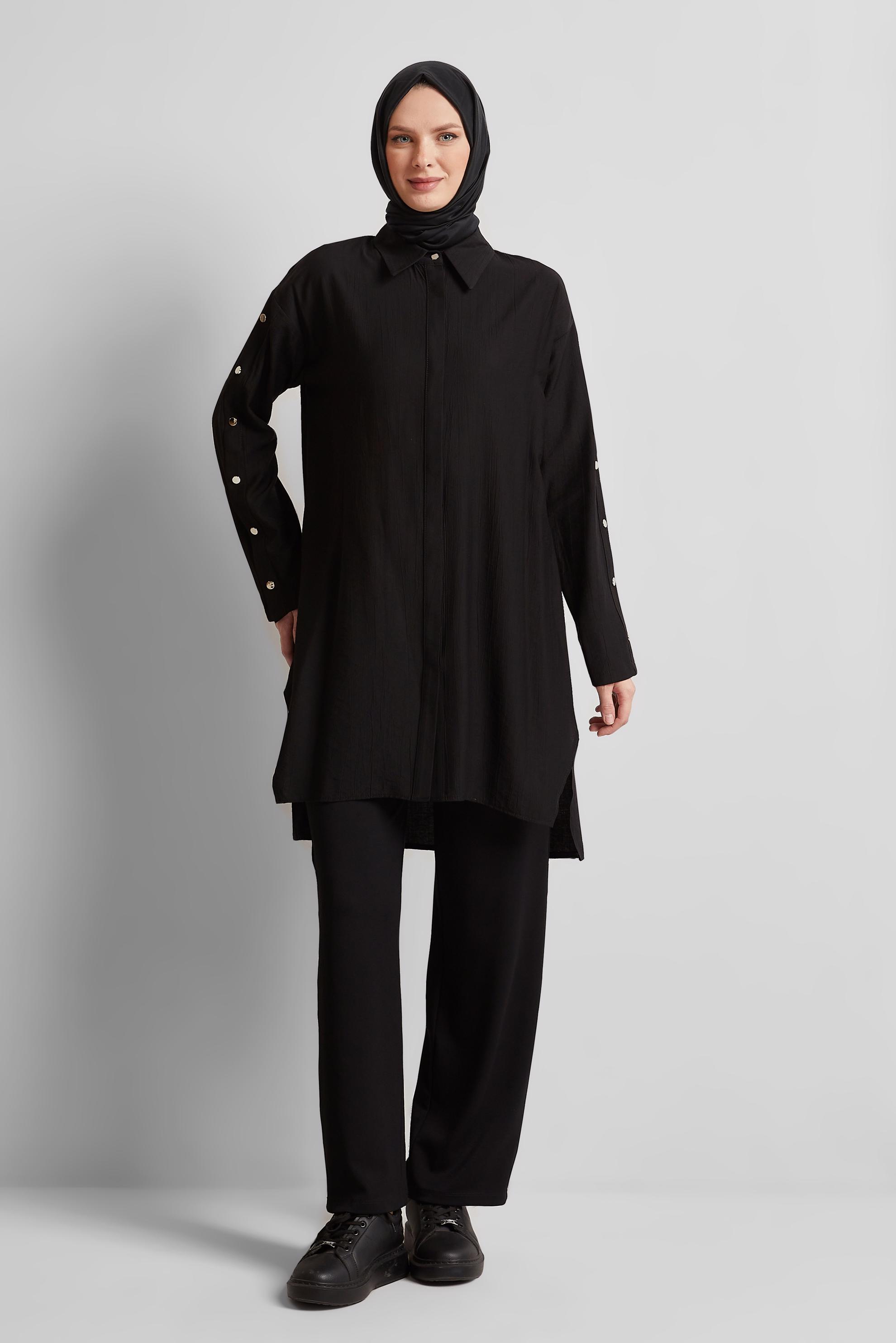 Tesettür giyim SİYAH ÇITÇIT DETAYLI TUNİK 45681