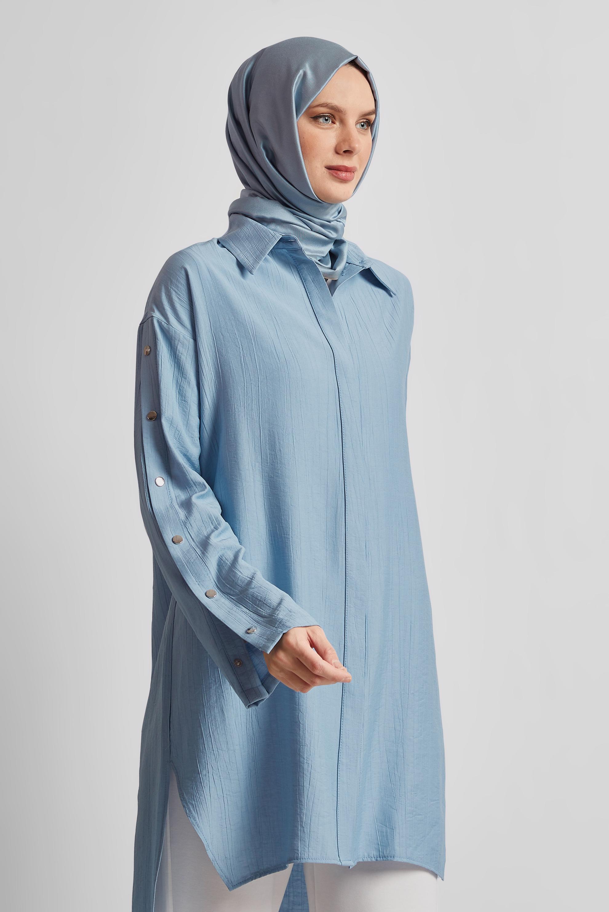 Tesettür giyim MAVİ ÇITÇIT DETAYLI TUNİK 45681