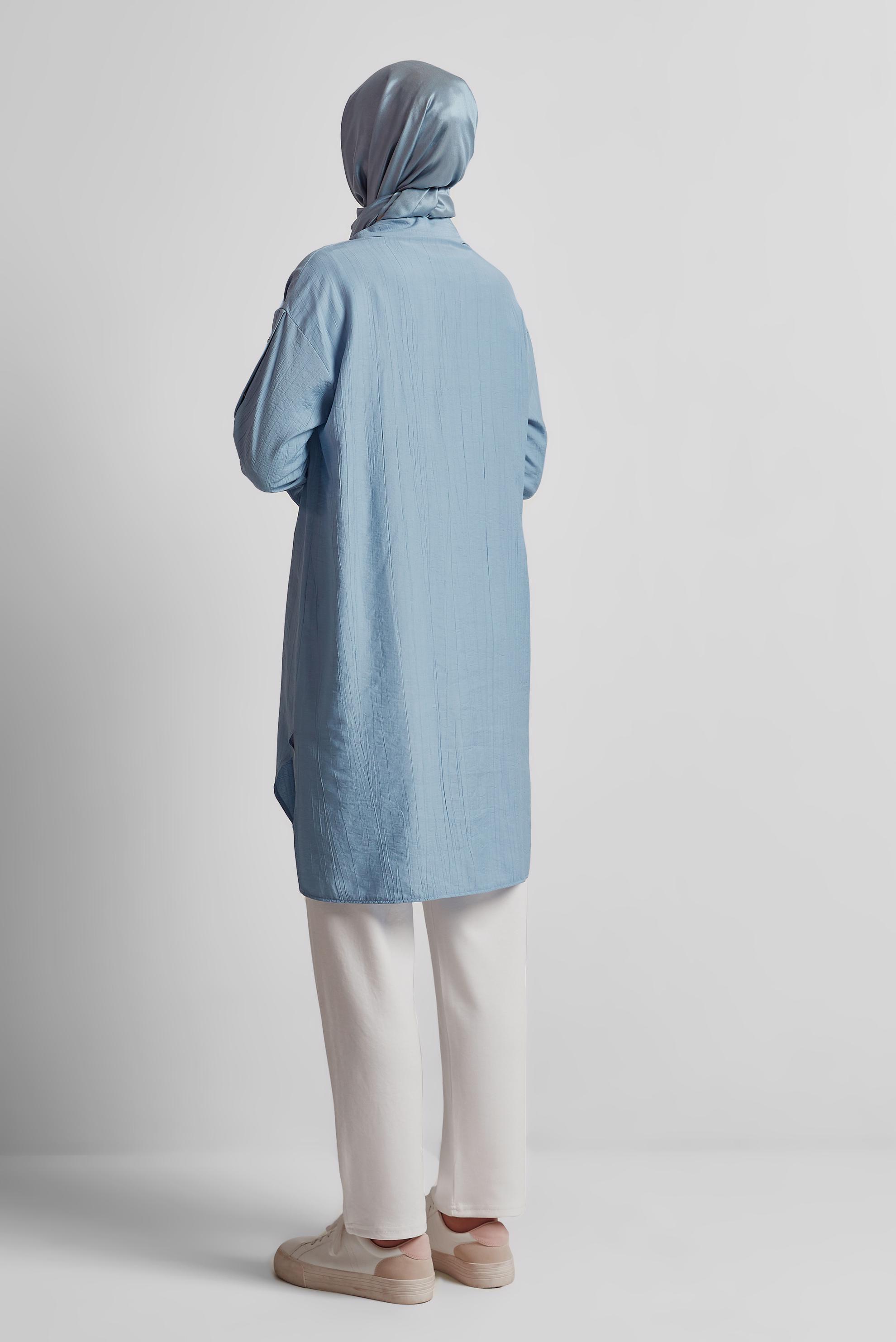 Tesettür giyim MAVİ ÇITÇIT DETAYLI TUNİK 45681